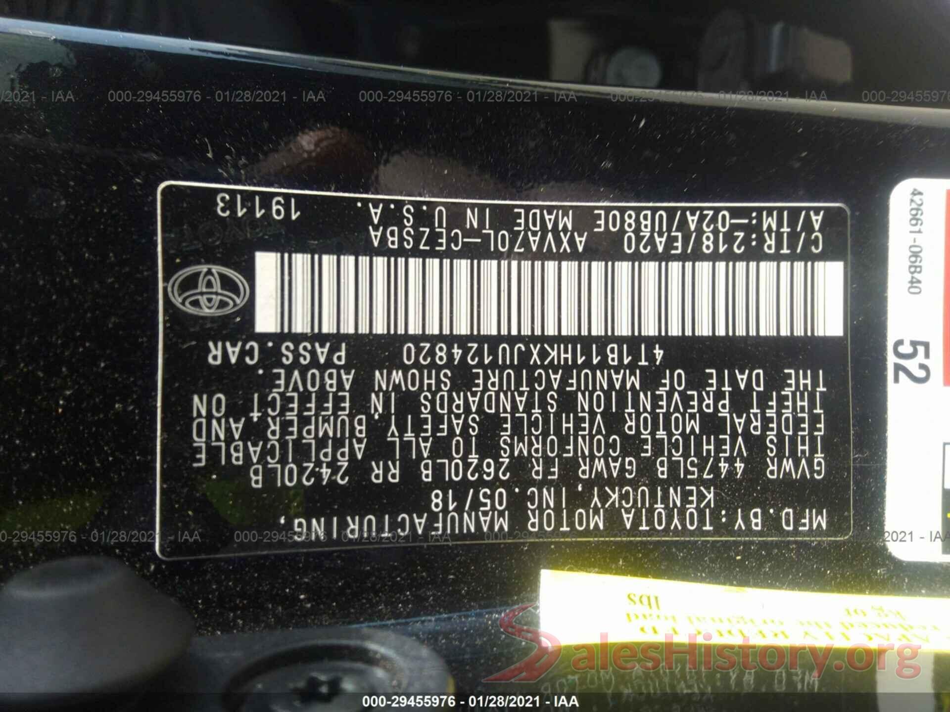 4T1B11HKXJU124820 2018 TOYOTA CAMRY