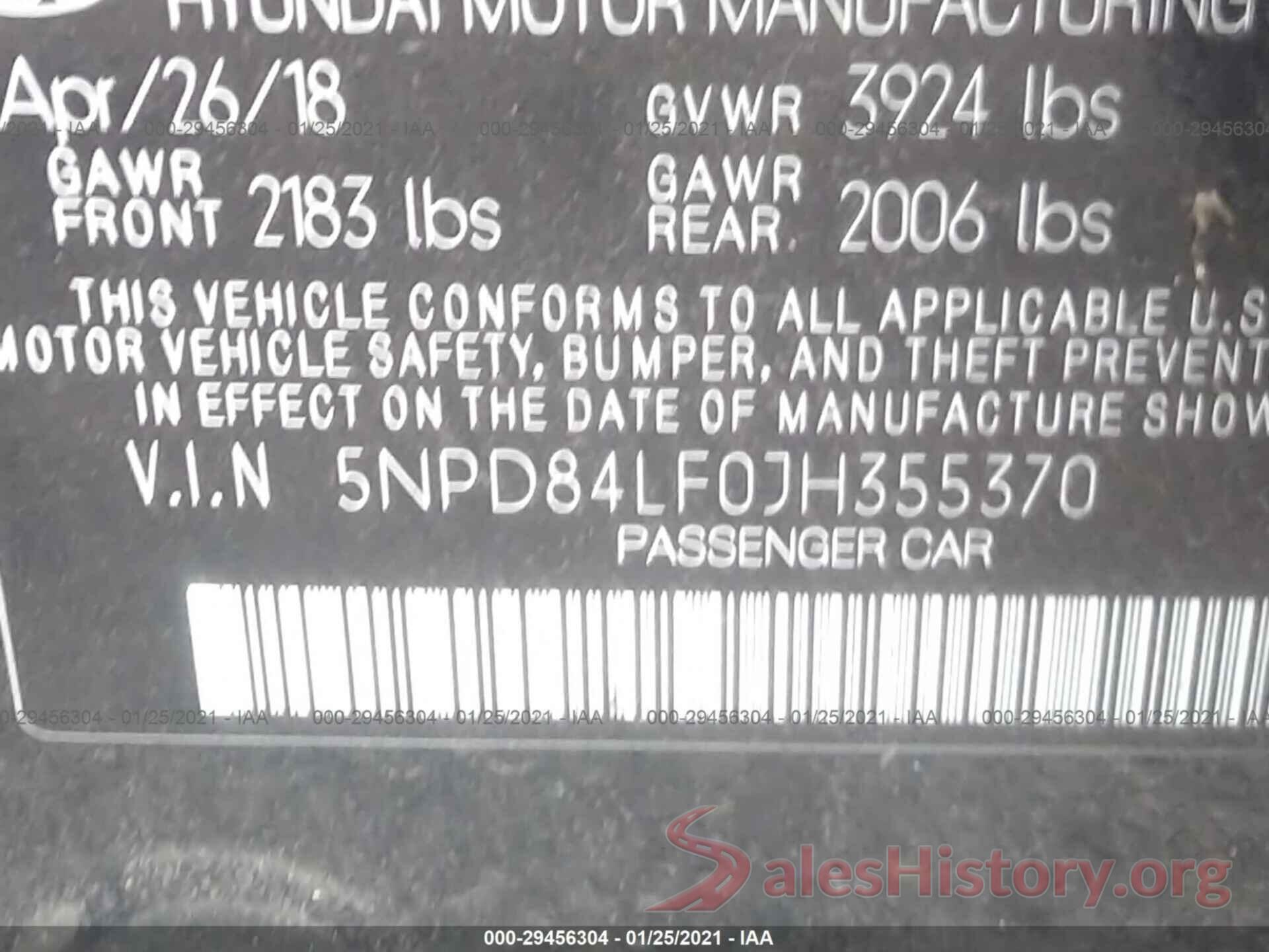 5NPD84LF0JH355370 2018 HYUNDAI ELANTRA