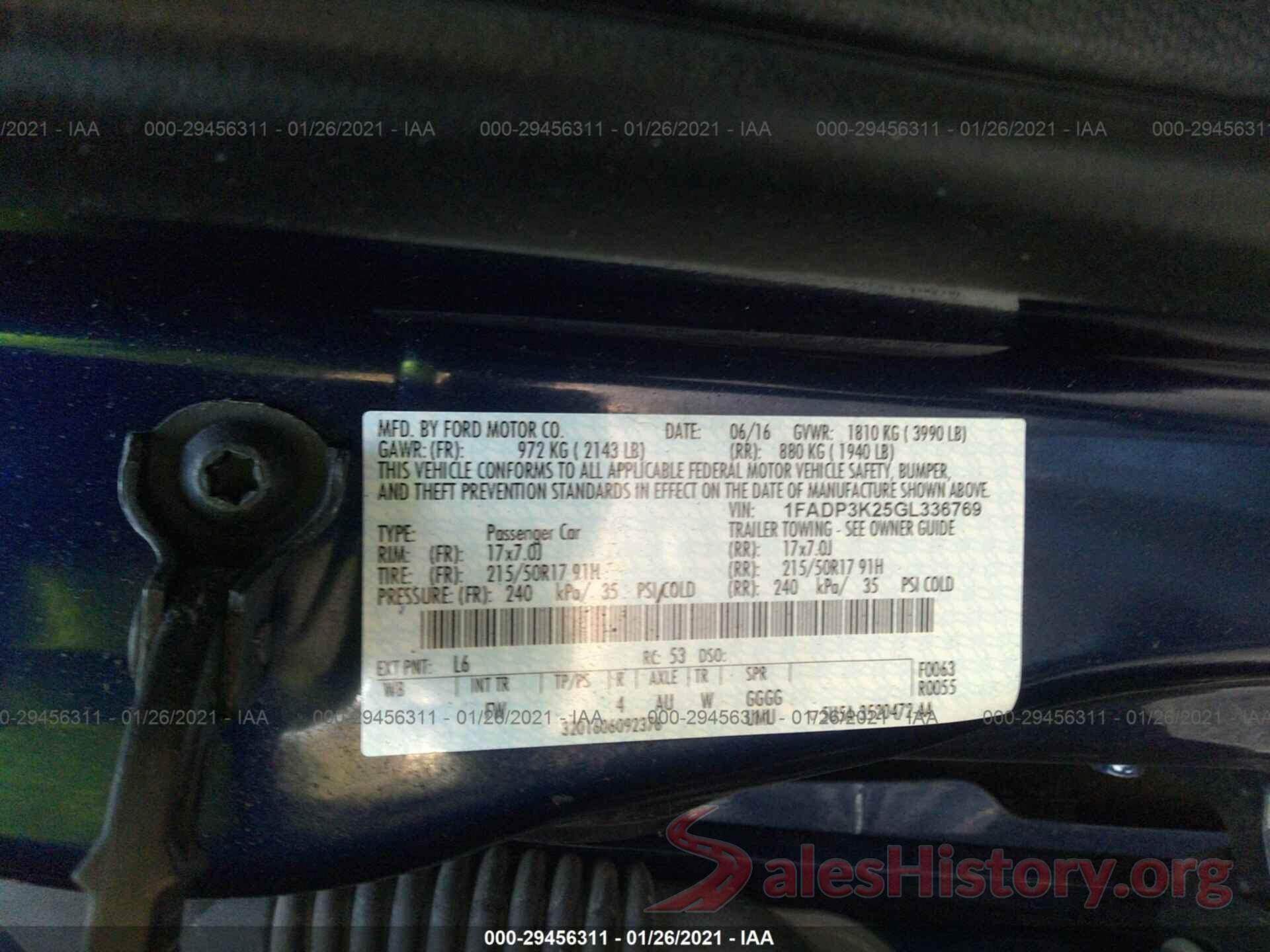 1FADP3K25GL336769 2016 FORD FOCUS