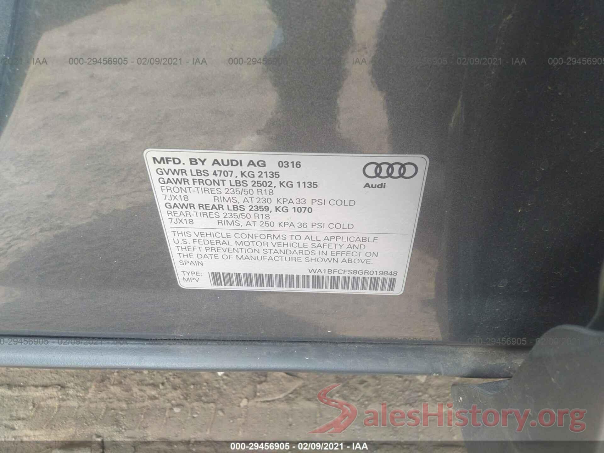 WA1BFCFS8GR019848 2016 AUDI Q3