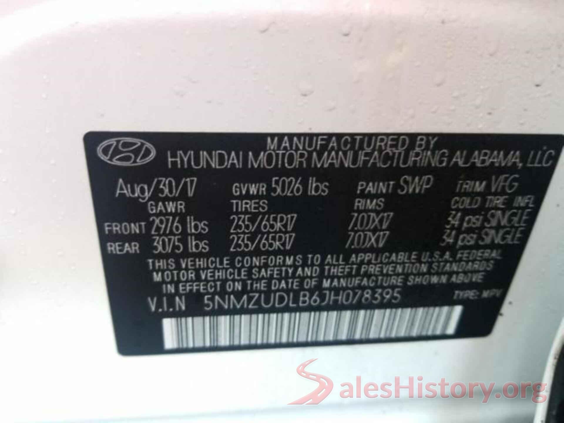 5NMZUDLB6JH078395 2018 HYUNDAI SANTA FE SPORT