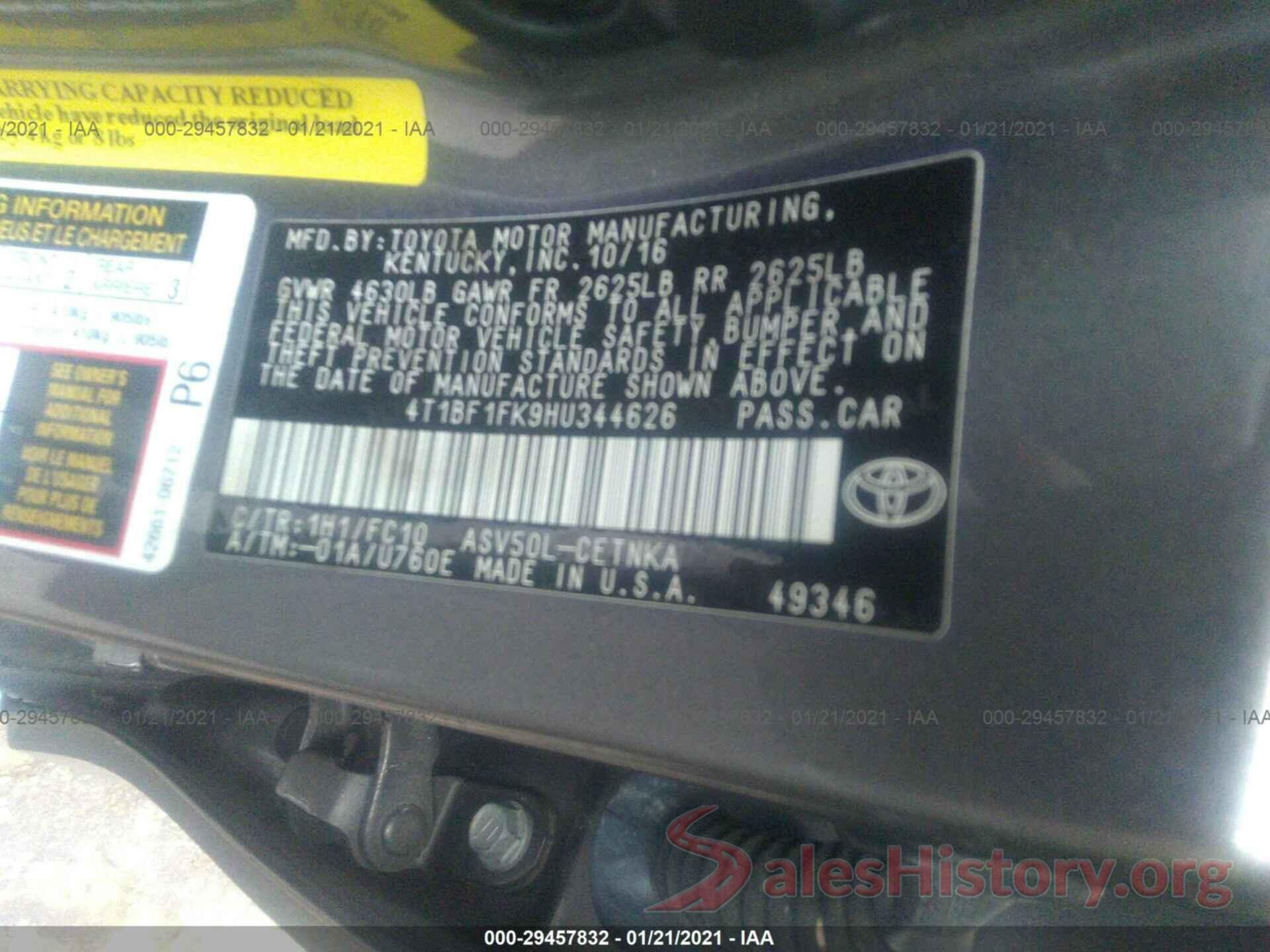 4T1BF1FK9HU344626 2017 TOYOTA CAMRY