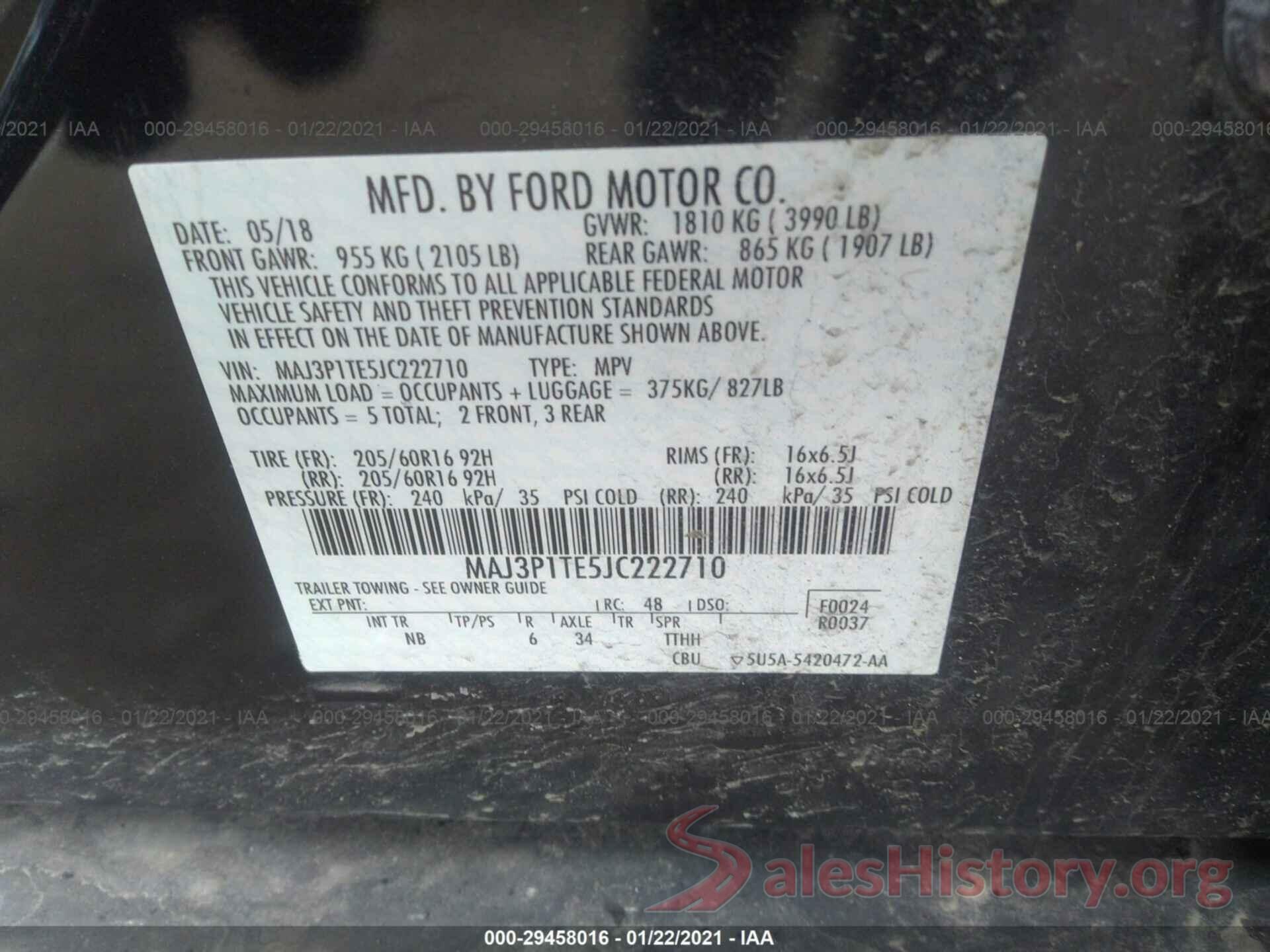 MAJ3P1TE5JC222710 2018 FORD ECOSPORT