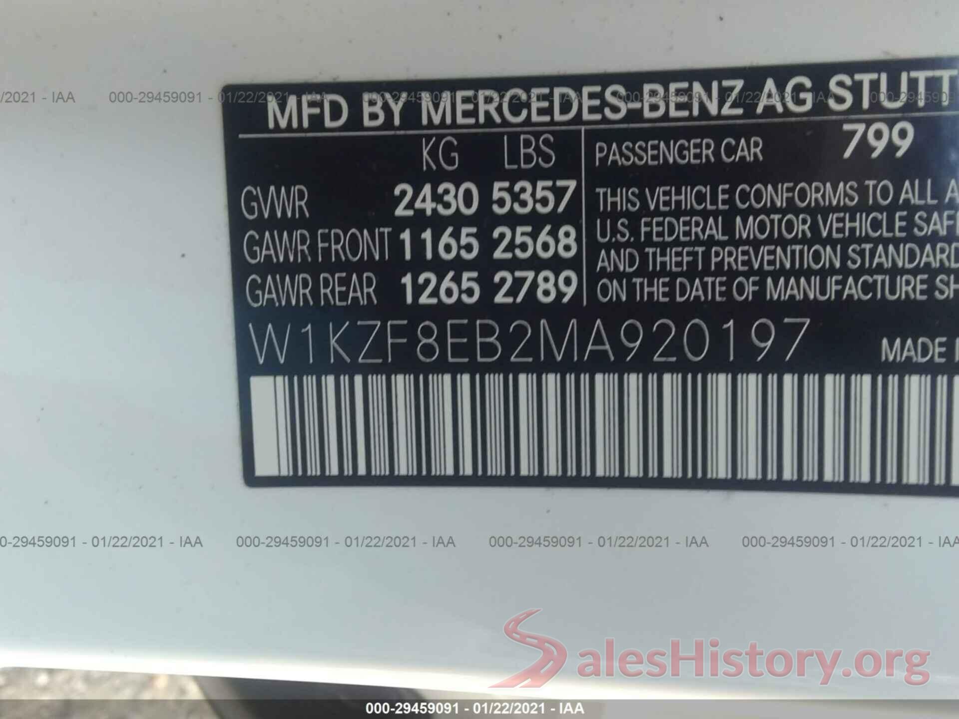 W1KZF8EB2MA920197 2021 MERCEDES-BENZ E-CLASS