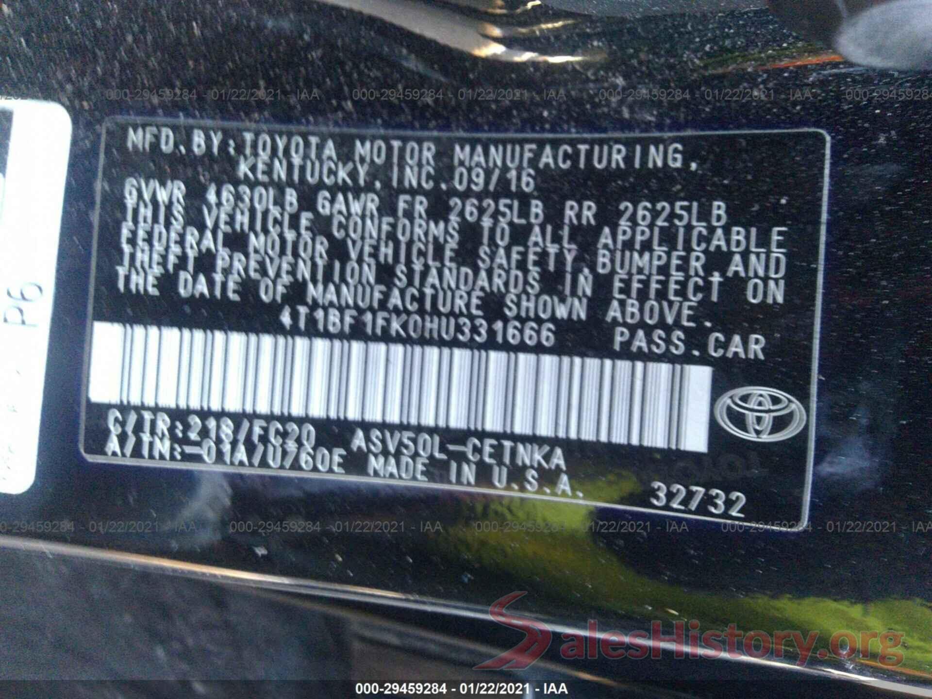 4T1BF1FK0HU331666 2017 TOYOTA CAMRY