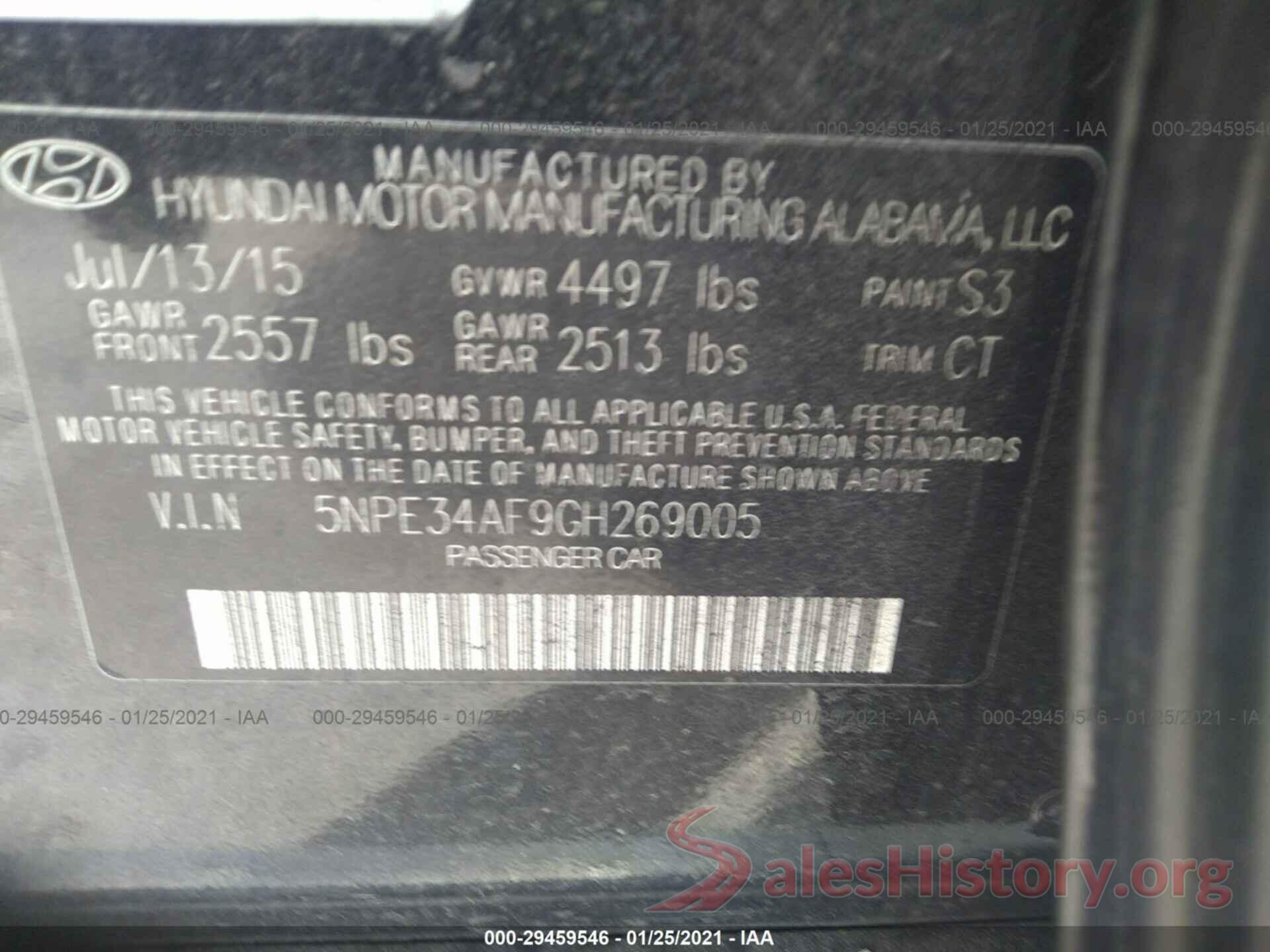 5NPE34AF9GH269005 2016 HYUNDAI SONATA