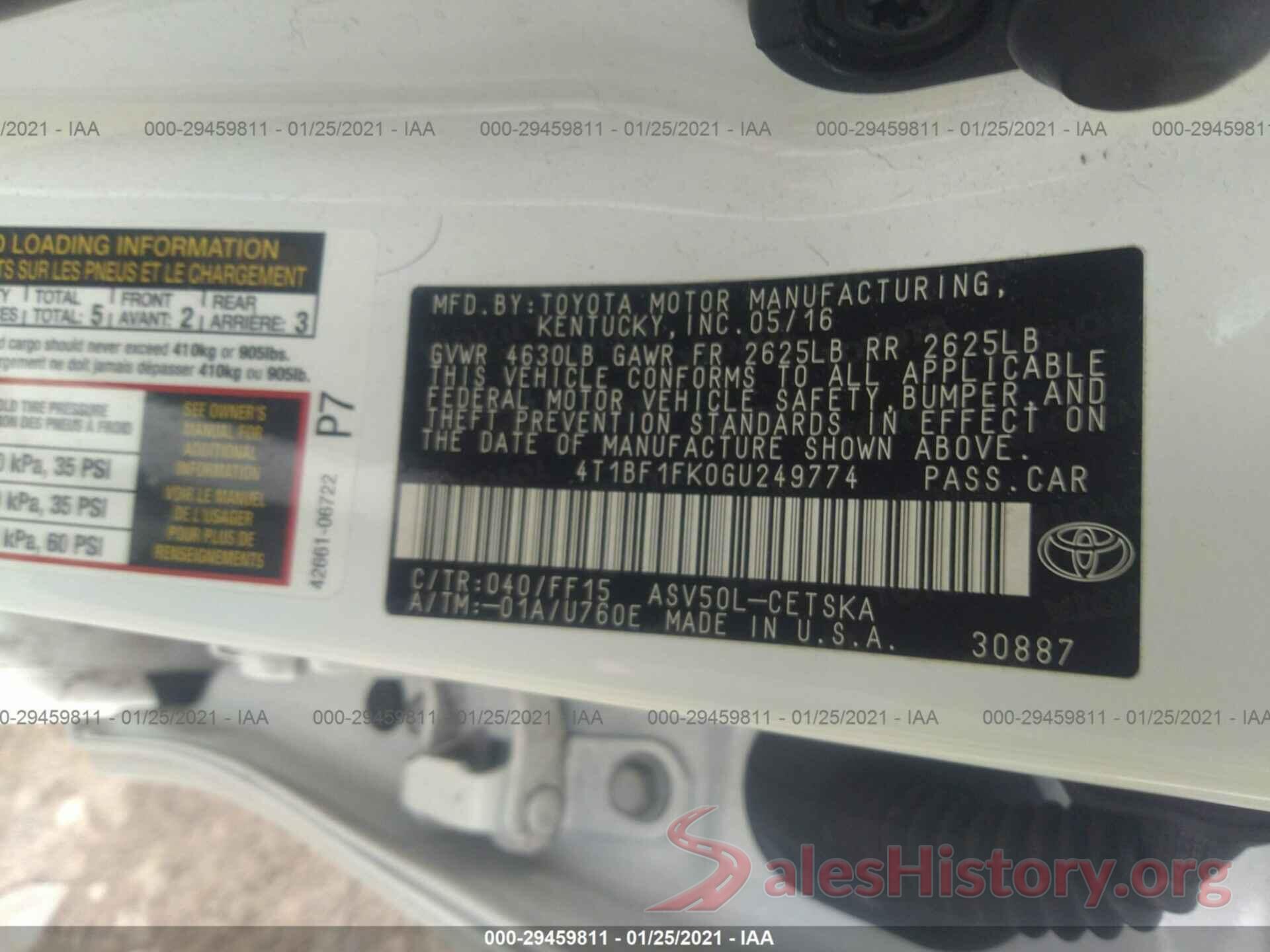 4T1BF1FK0GU249774 2016 TOYOTA CAMRY