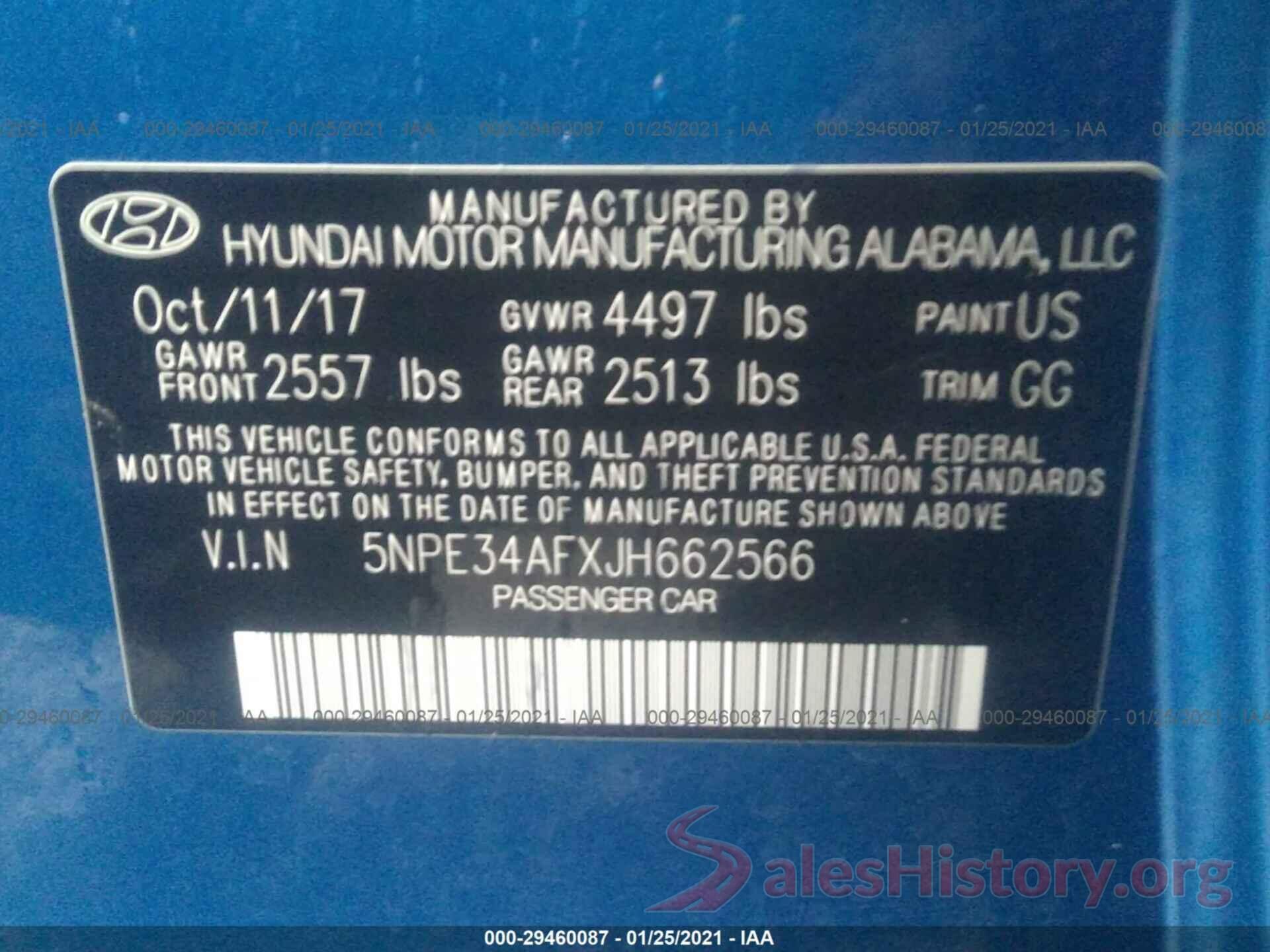 5NPE34AFXJH662566 2018 HYUNDAI SONATA