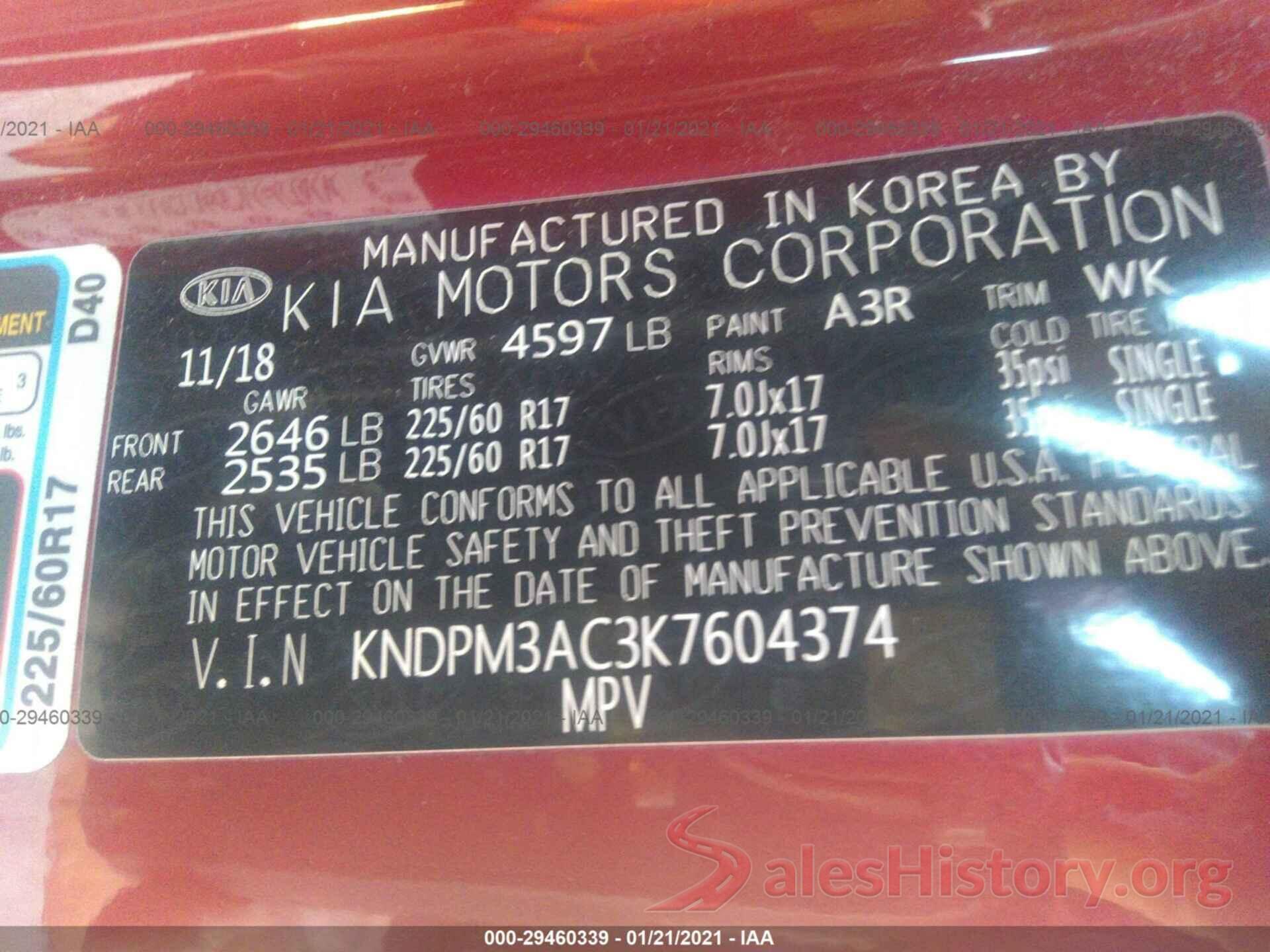 KNDPM3AC3K7604374 2019 KIA SPORTAGE