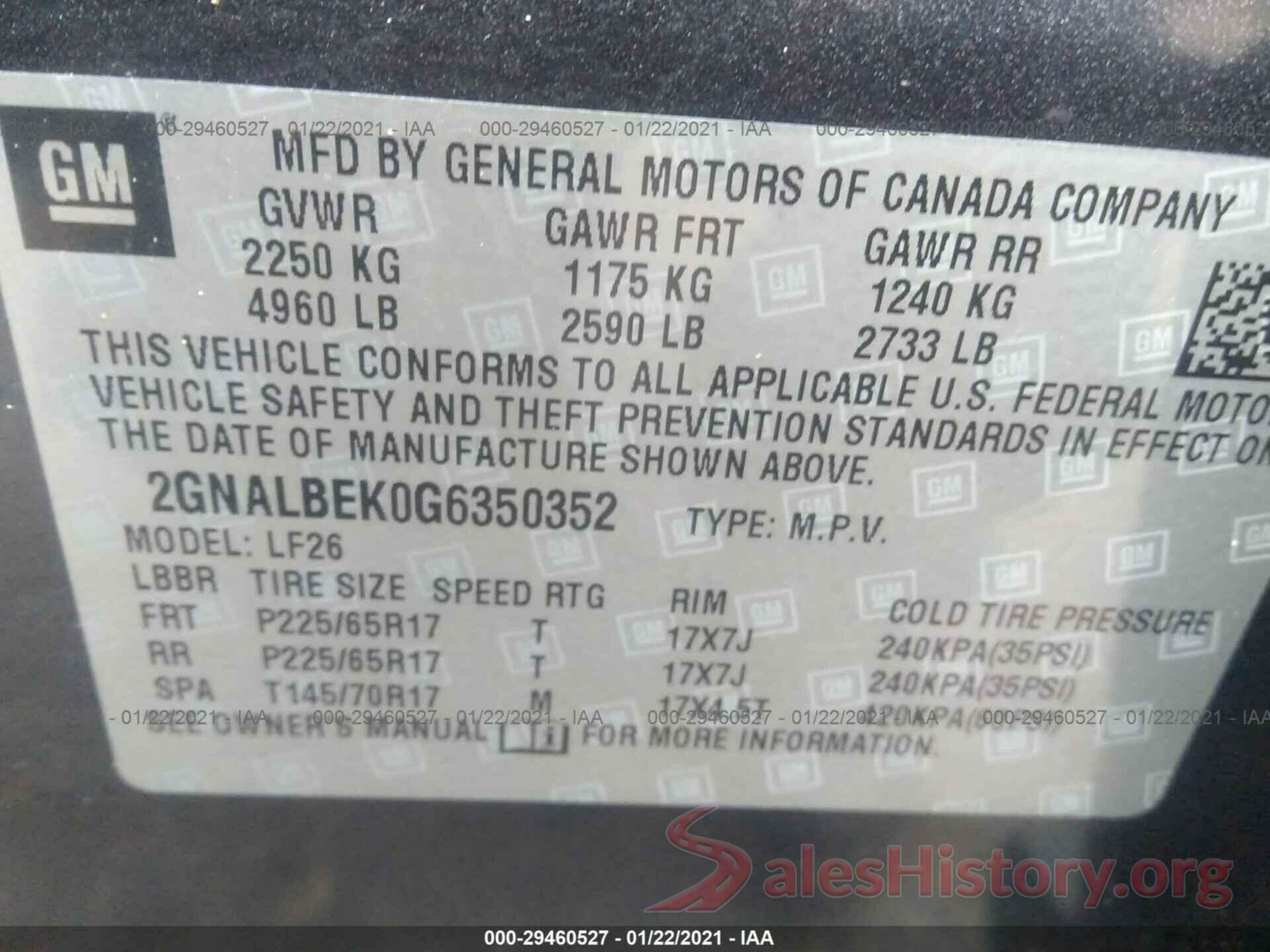 2GNALBEK0G6350352 2016 CHEVROLET EQUINOX