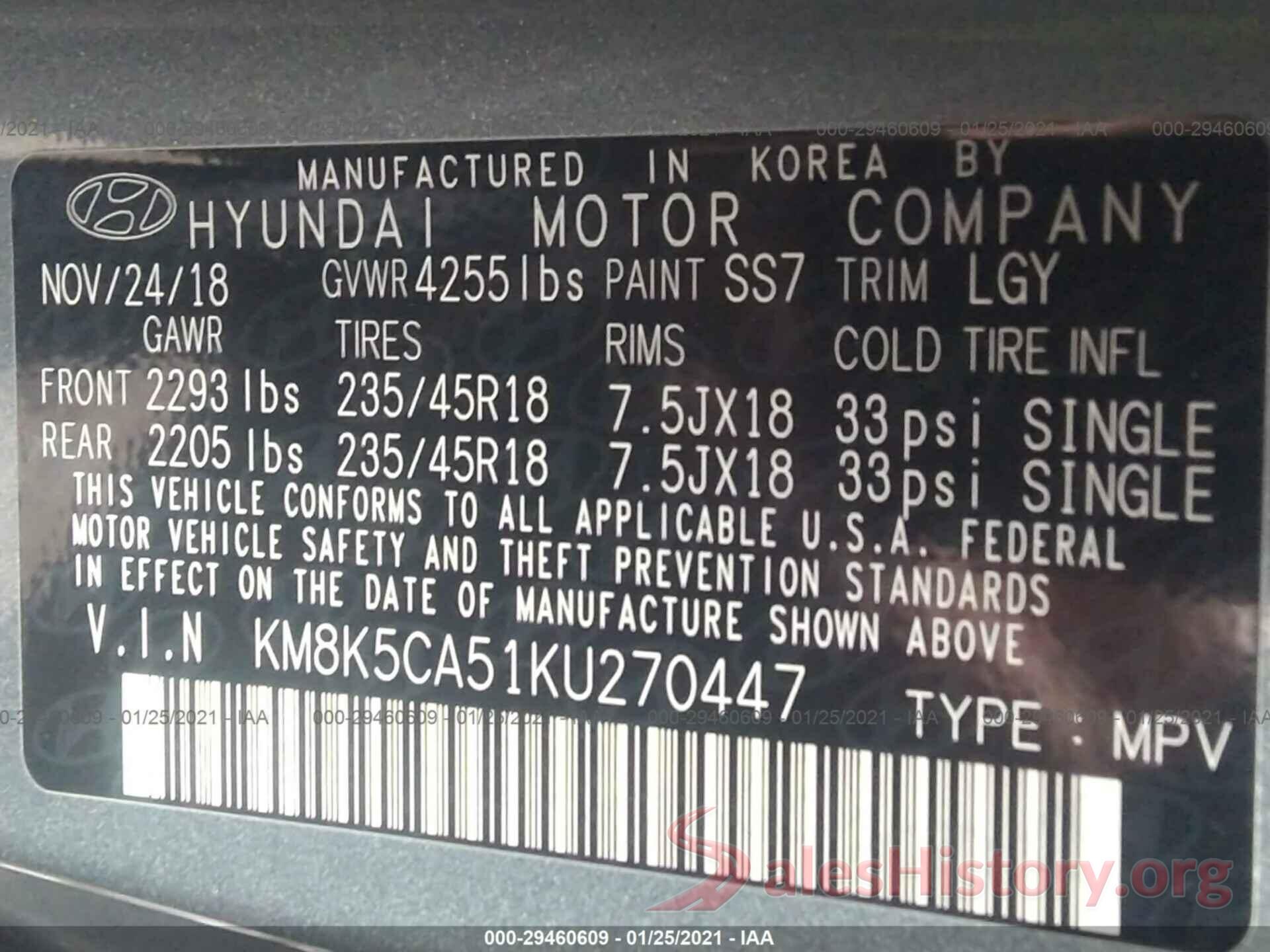 KM8K5CA51KU270447 2019 HYUNDAI KONA