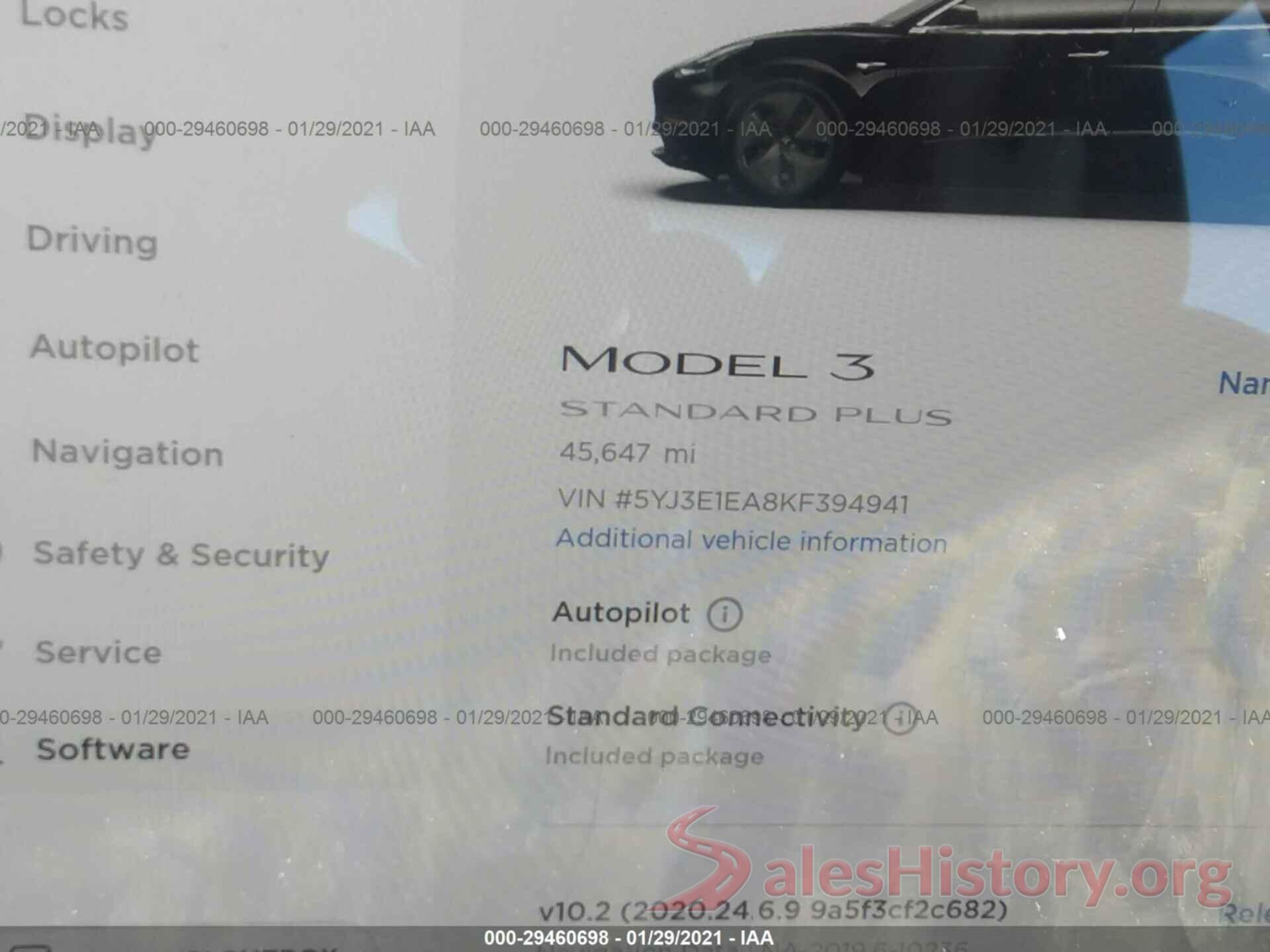 5YJ3E1EA8KF394941 2019 TESLA MODEL 3