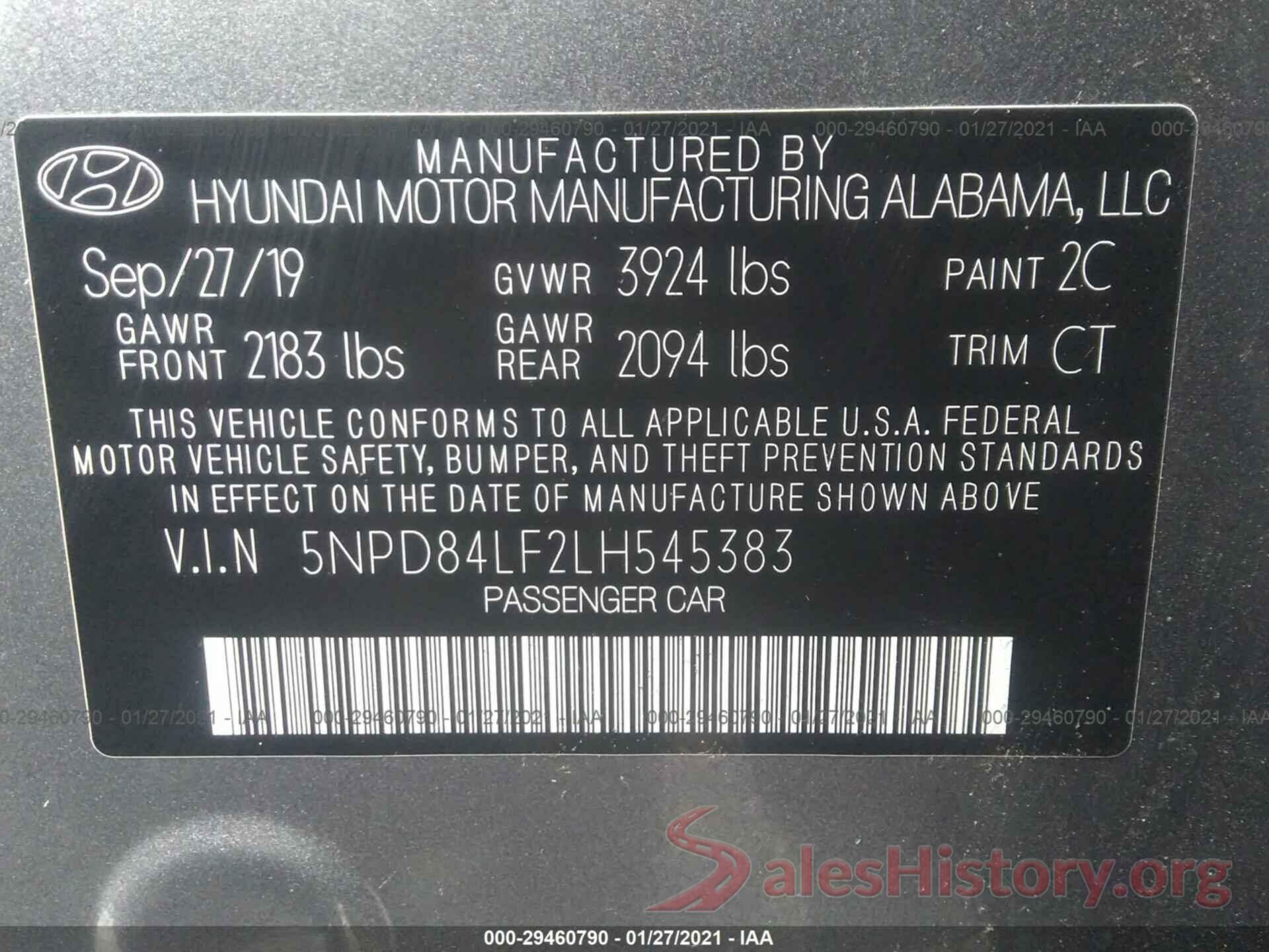 5NPD84LF2LH545383 2020 HYUNDAI ELANTRA