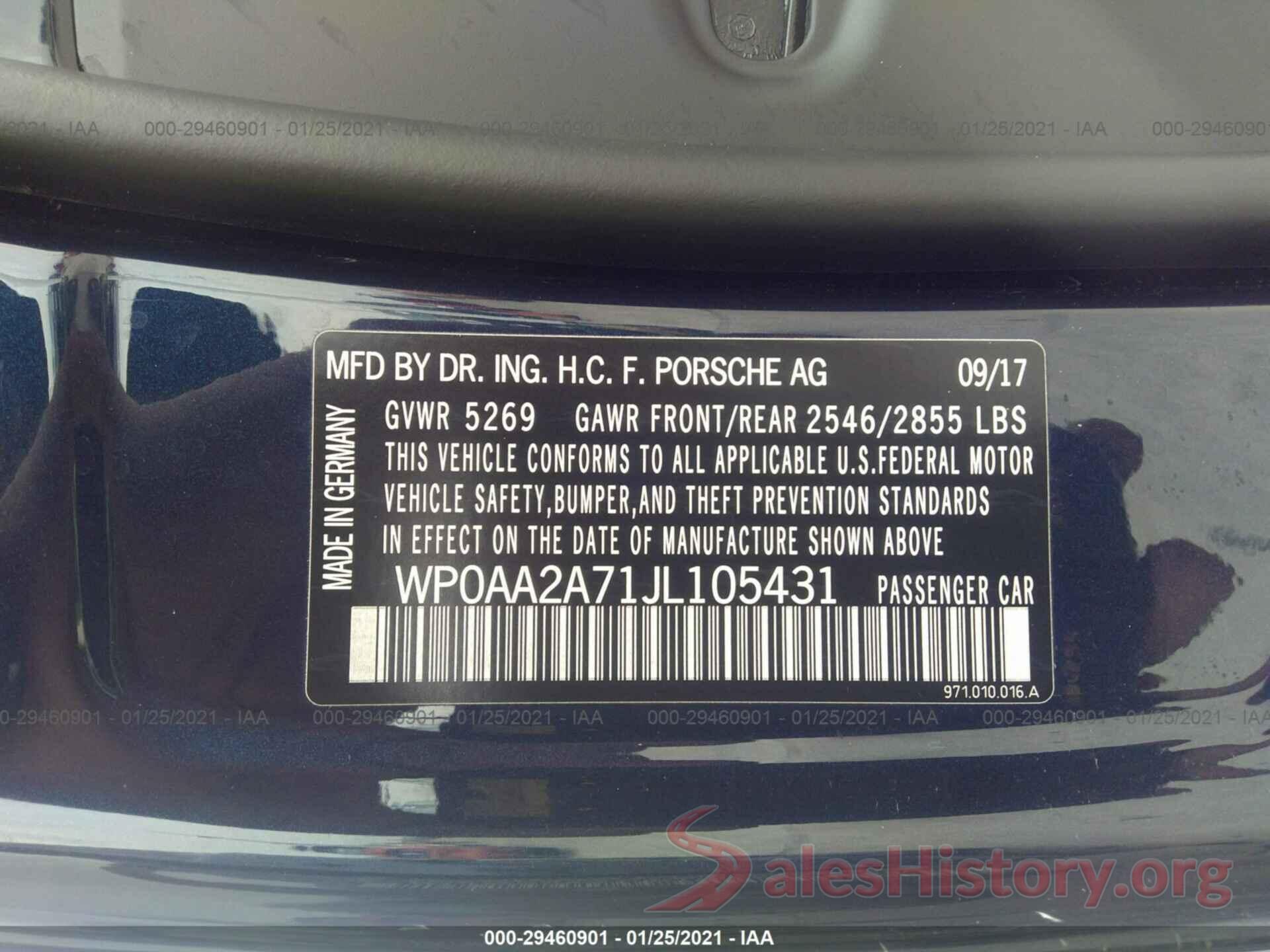 WP0AA2A71JL105431 2018 PORSCHE PANAMERA