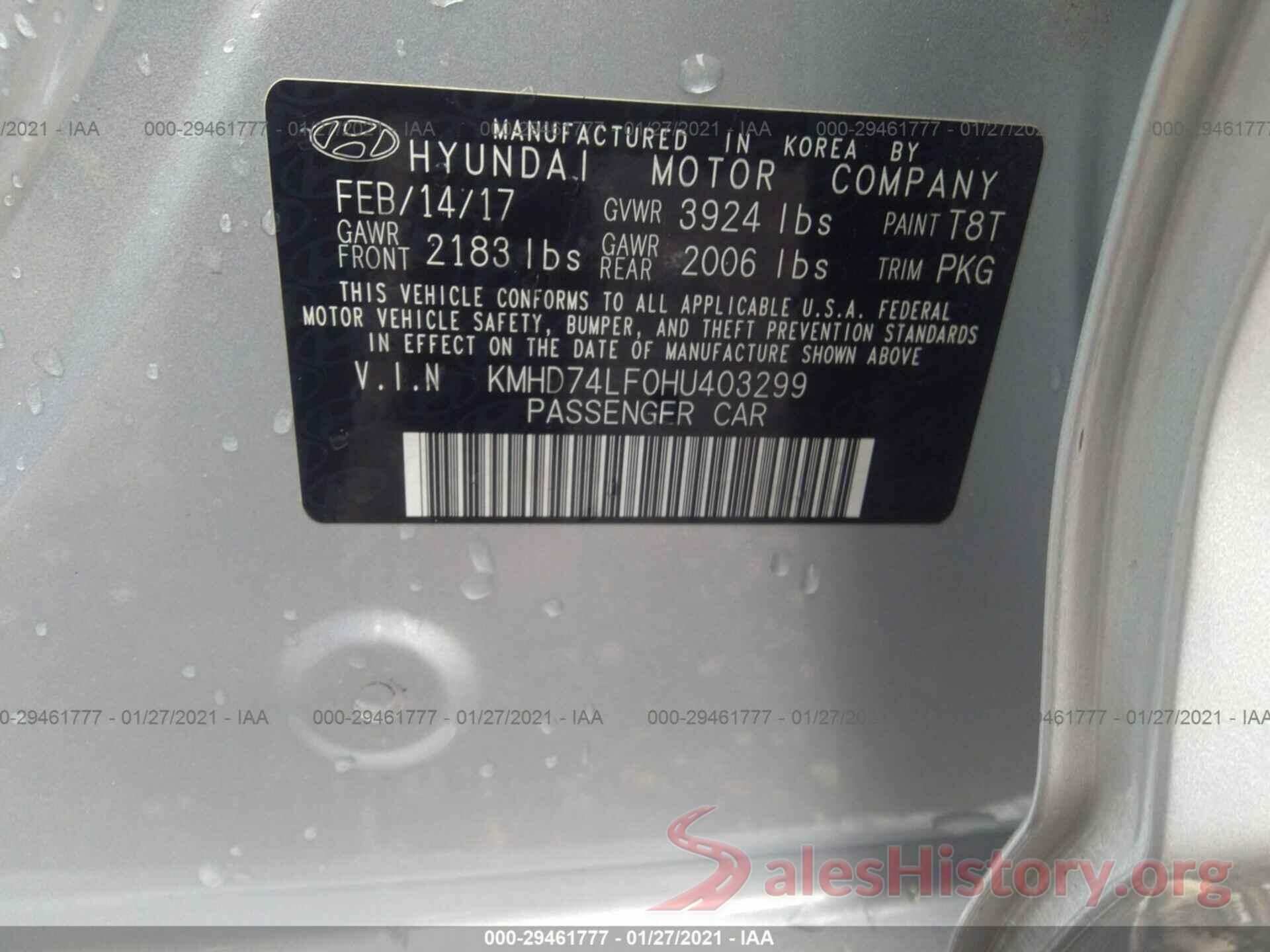 KMHD74LF0HU403299 2017 HYUNDAI ELANTRA