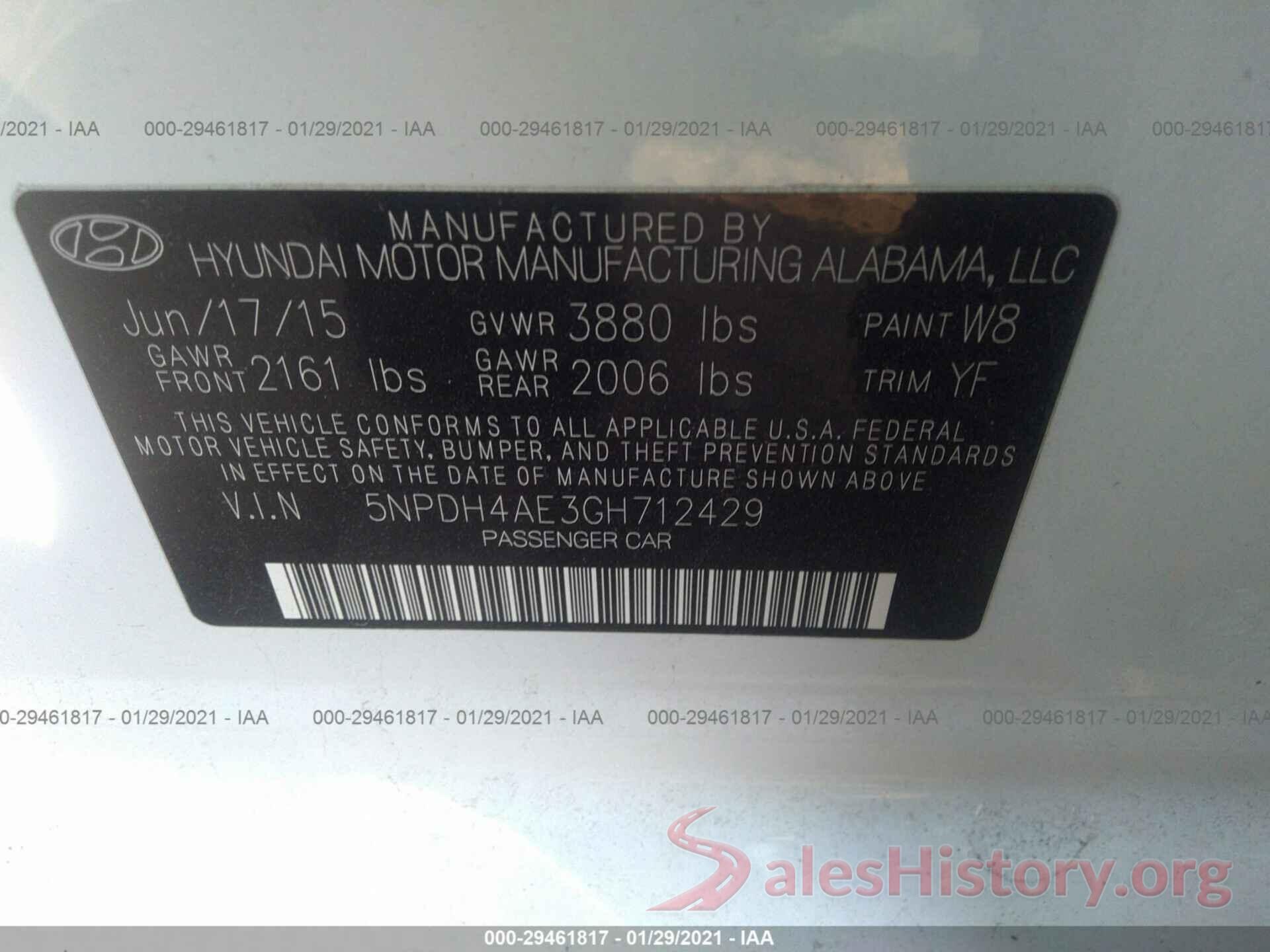 5NPDH4AE3GH712429 2016 HYUNDAI ELANTRA