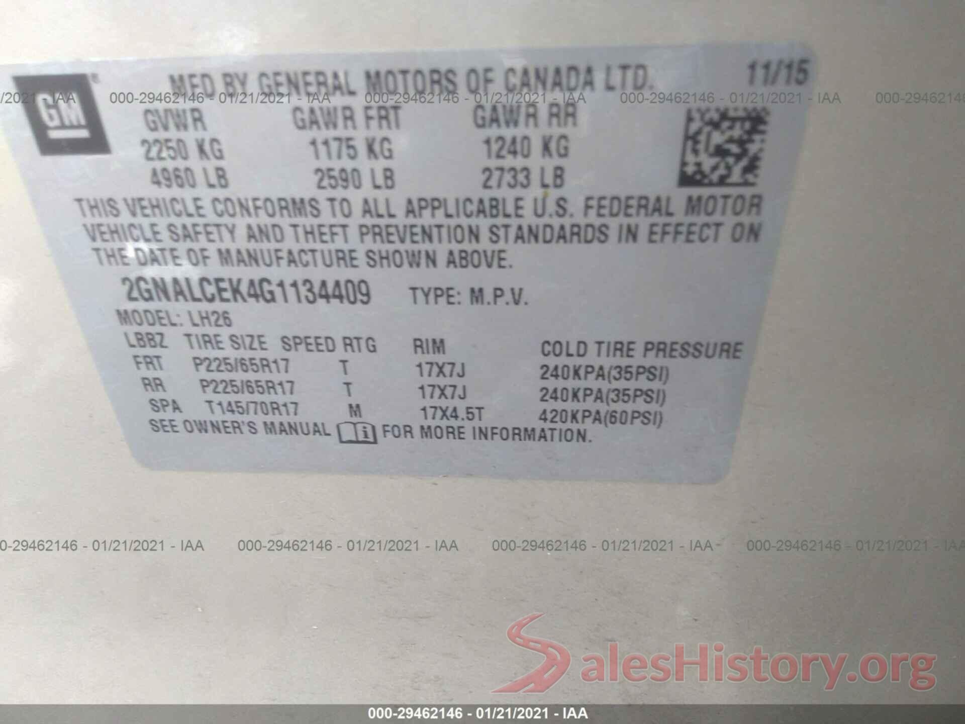 2GNALCEK4G1134409 2016 CHEVROLET EQUINOX