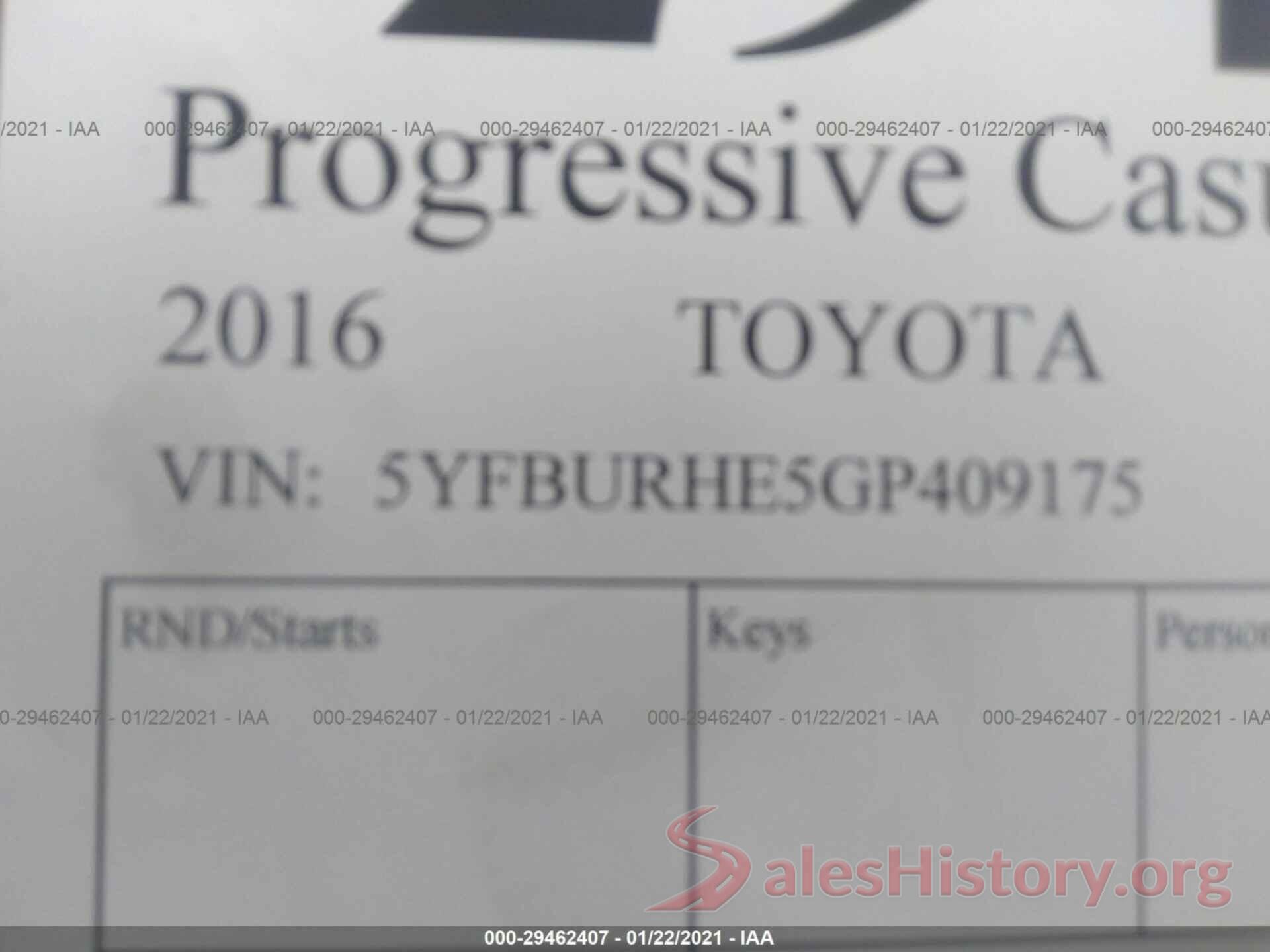 5YFBURHE5GP409175 2016 TOYOTA COROLLA