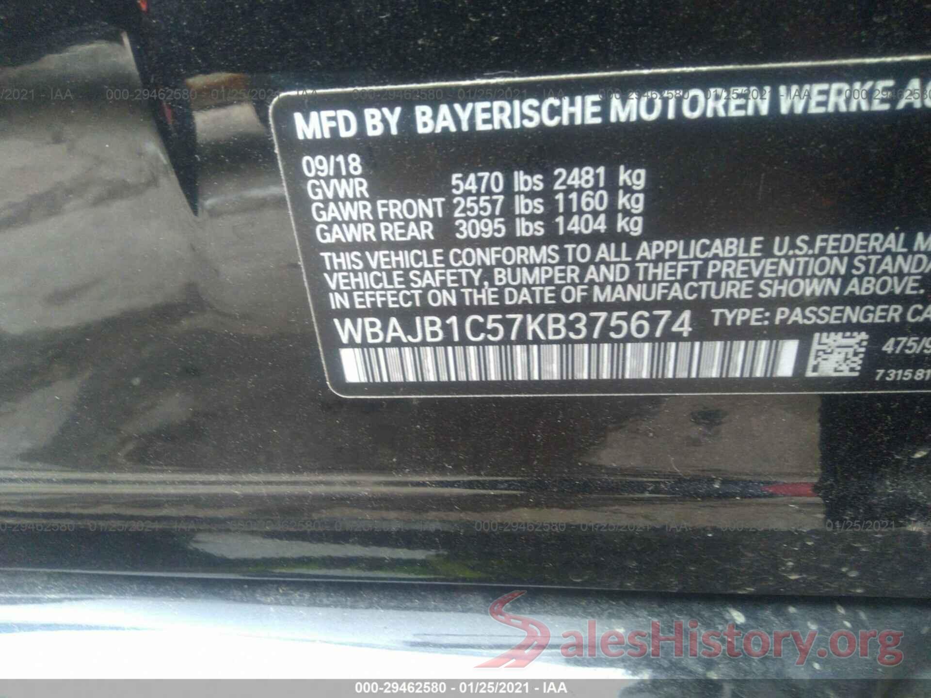 WBAJB1C57KB375674 2019 BMW 5 SERIES