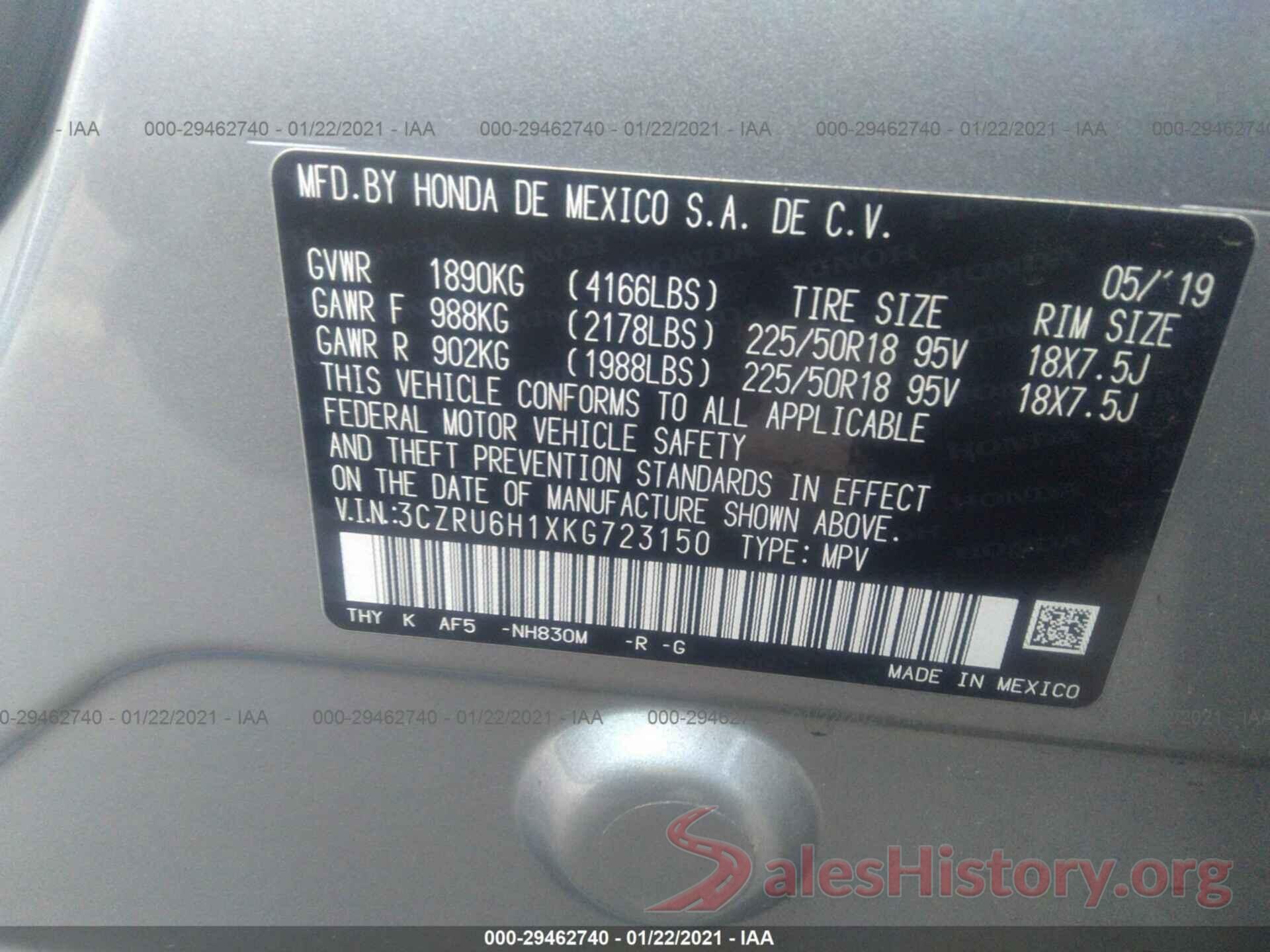 3CZRU6H1XKG723150 2019 HONDA HR-V