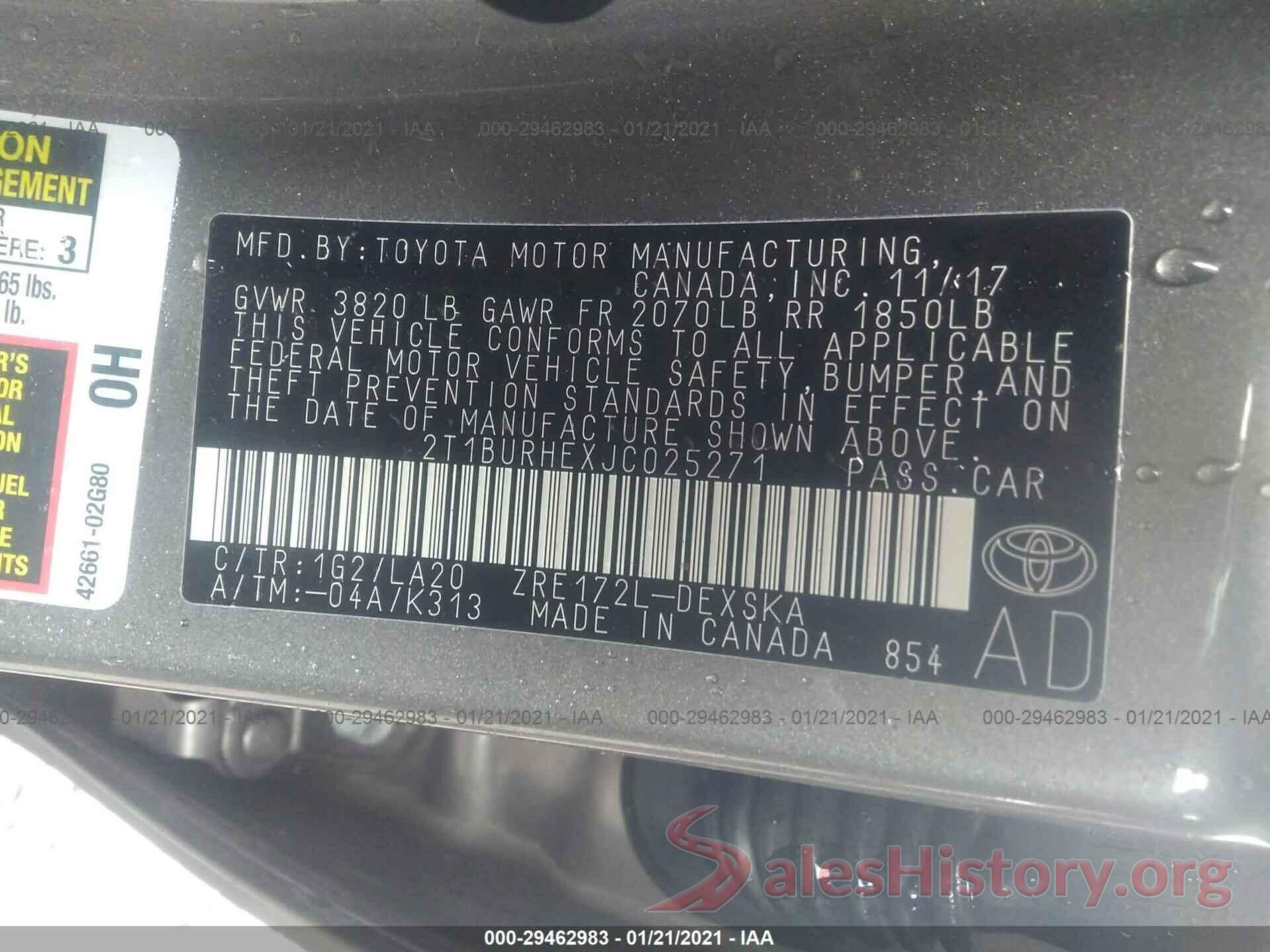 2T1BURHEXJC025271 2018 TOYOTA COROLLA