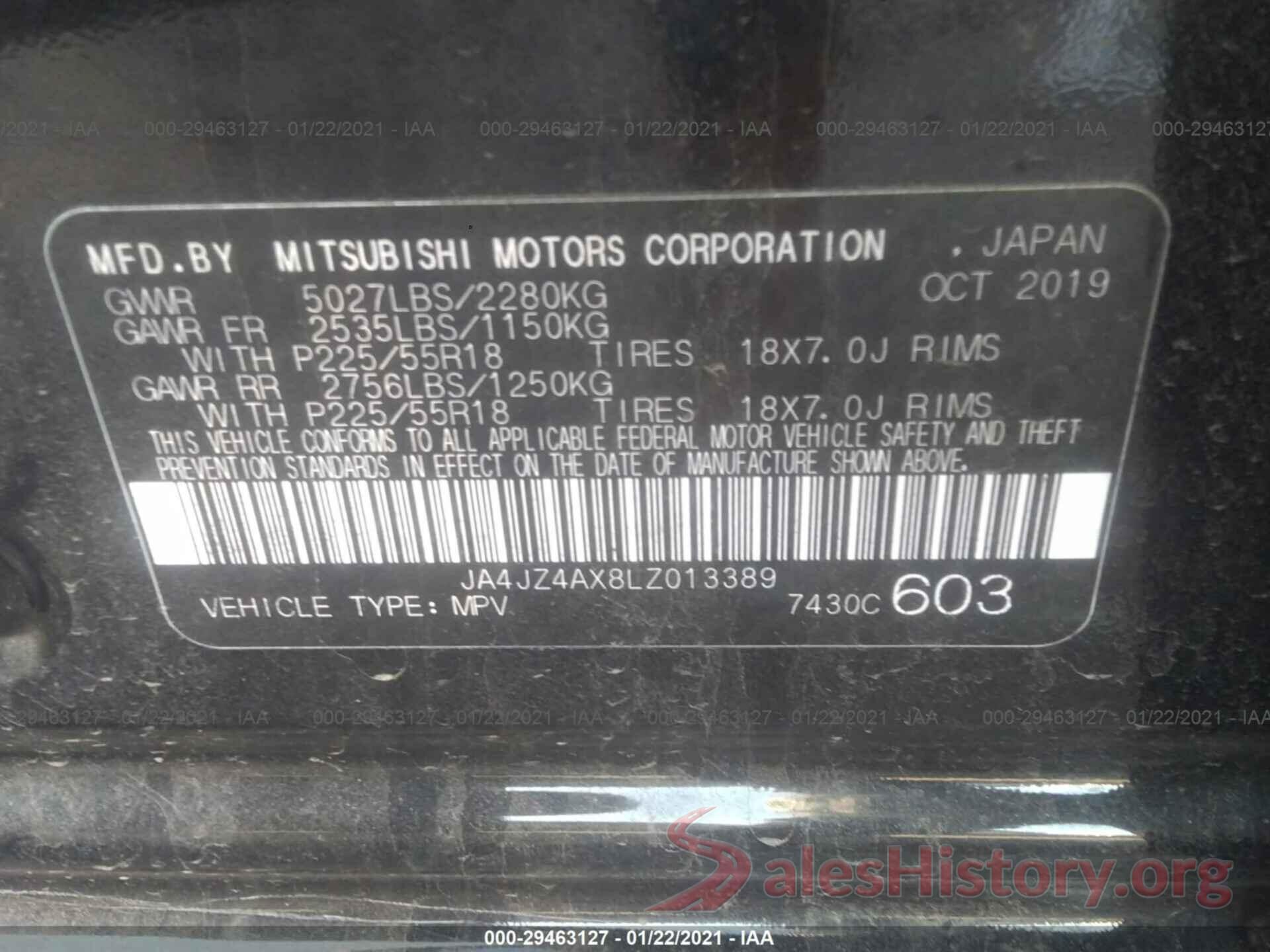 JA4JZ4AX8LZ013389 2020 MITSUBISHI OUTLANDER