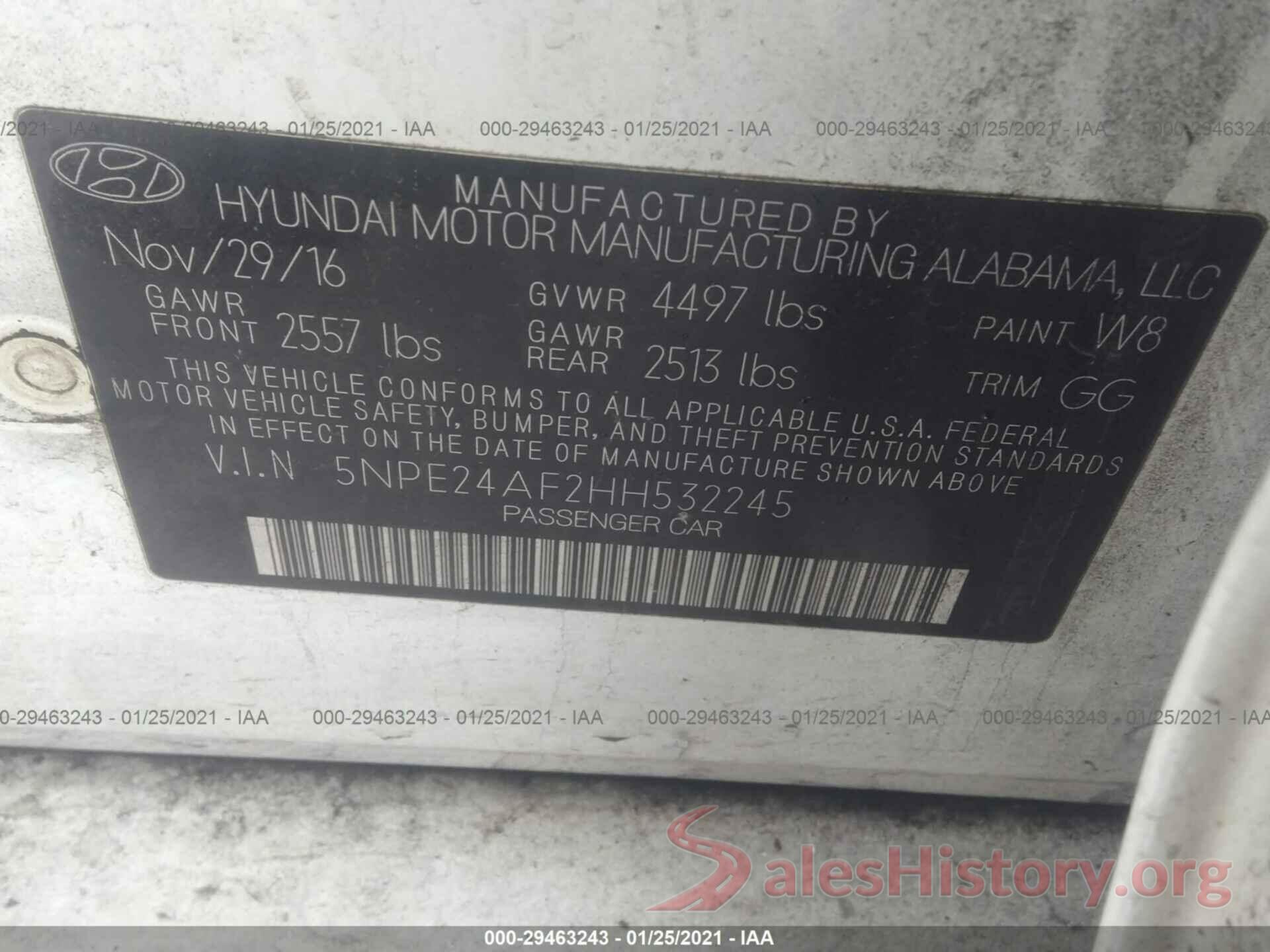 5NPE24AF2HH532245 2017 HYUNDAI SONATA