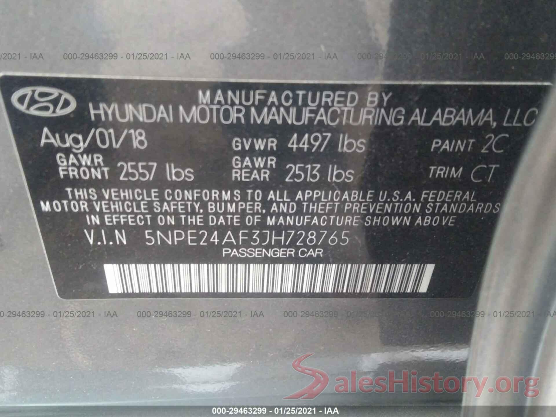 5NPE24AF3JH728765 2018 HYUNDAI SONATA