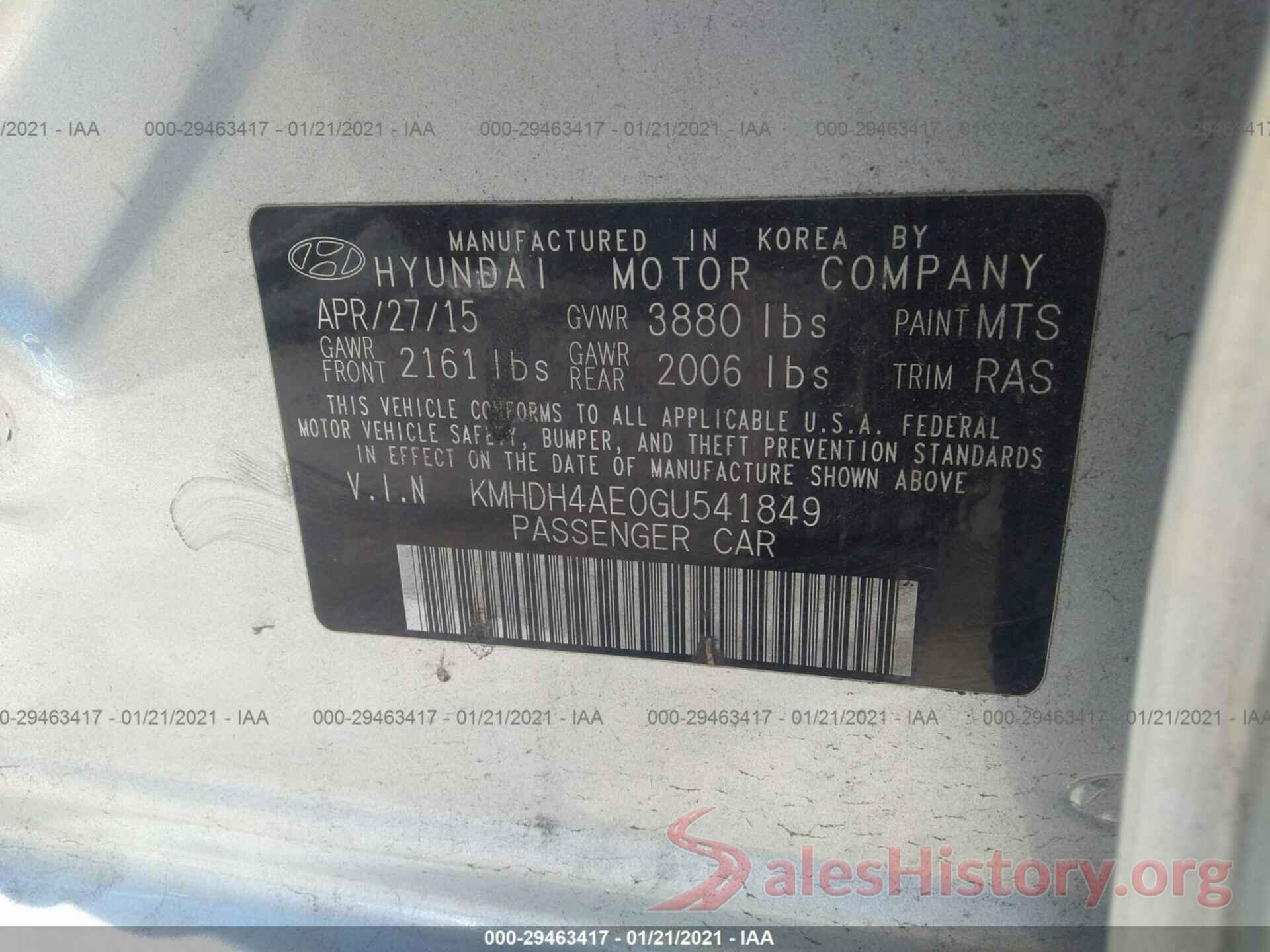 KMHDH4AE0GU541849 2016 HYUNDAI ELANTRA