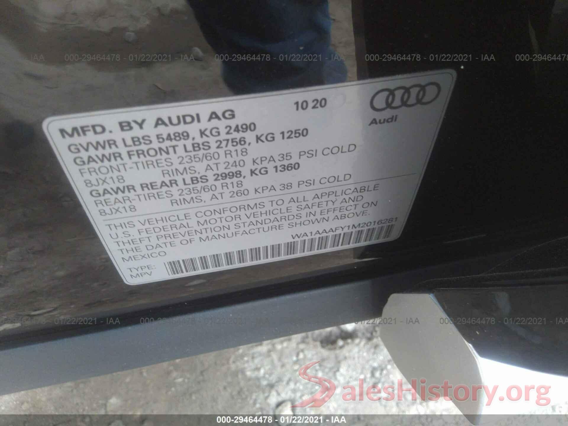 WA1AAAFY1M2016281 2021 AUDI Q5