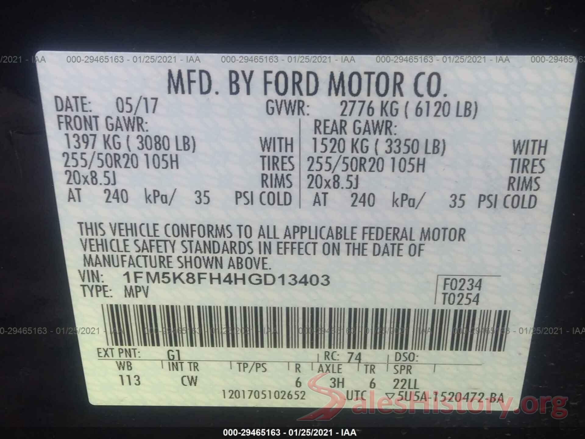 1FM5K8FH4HGD13403 2017 FORD EXPLORER