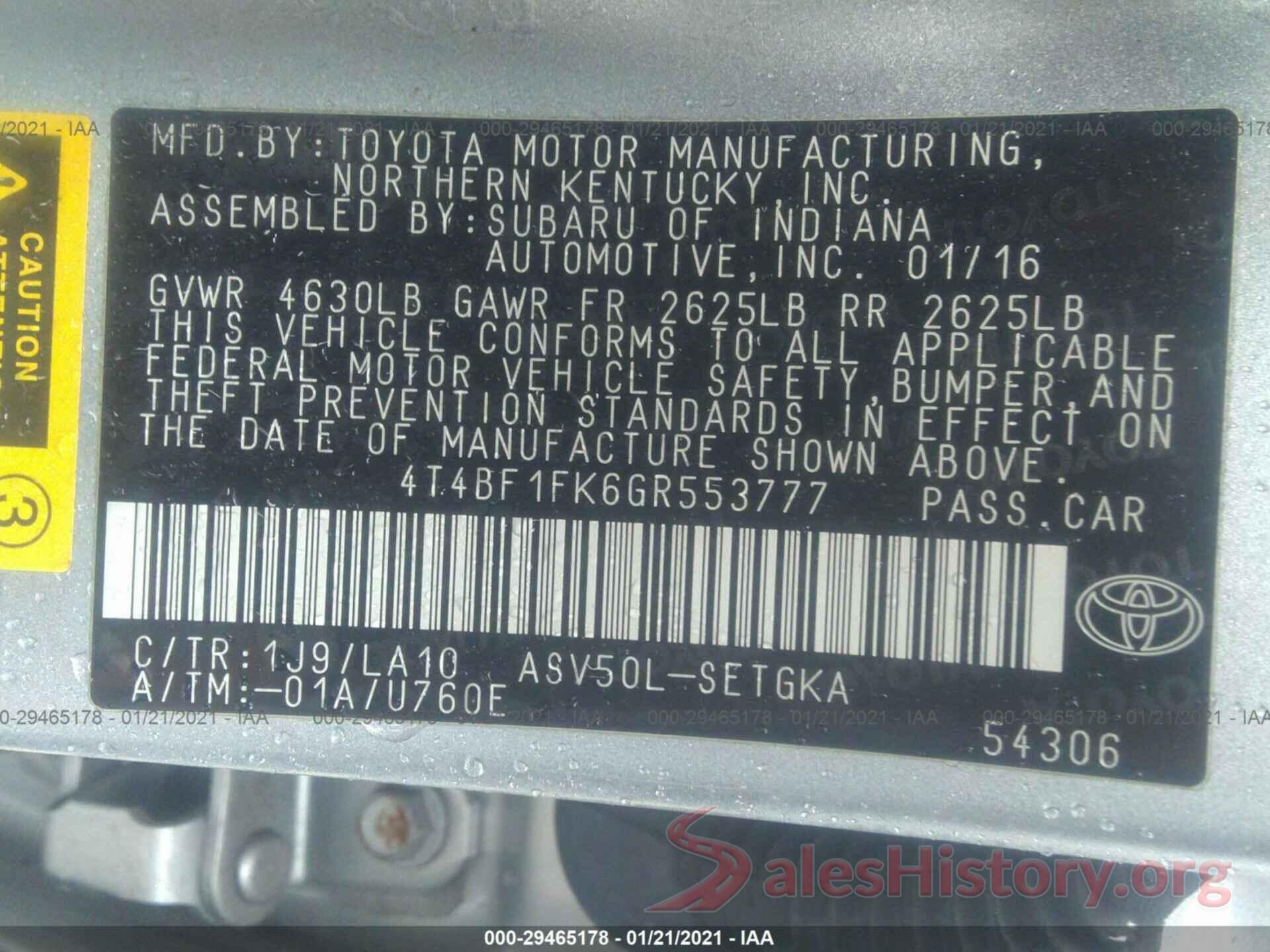 4T4BF1FK6GR553777 2016 TOYOTA CAMRY