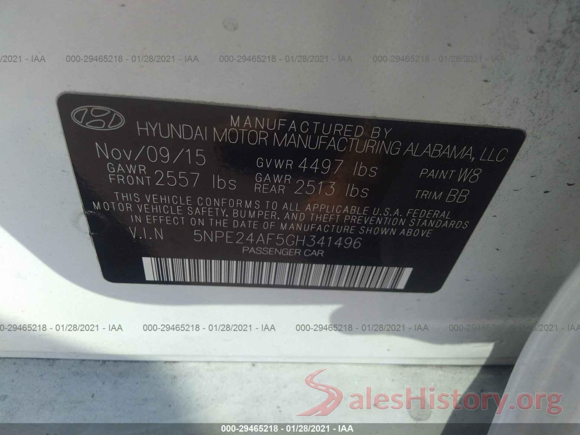 5NPE24AF5GH341496 2016 HYUNDAI SONATA