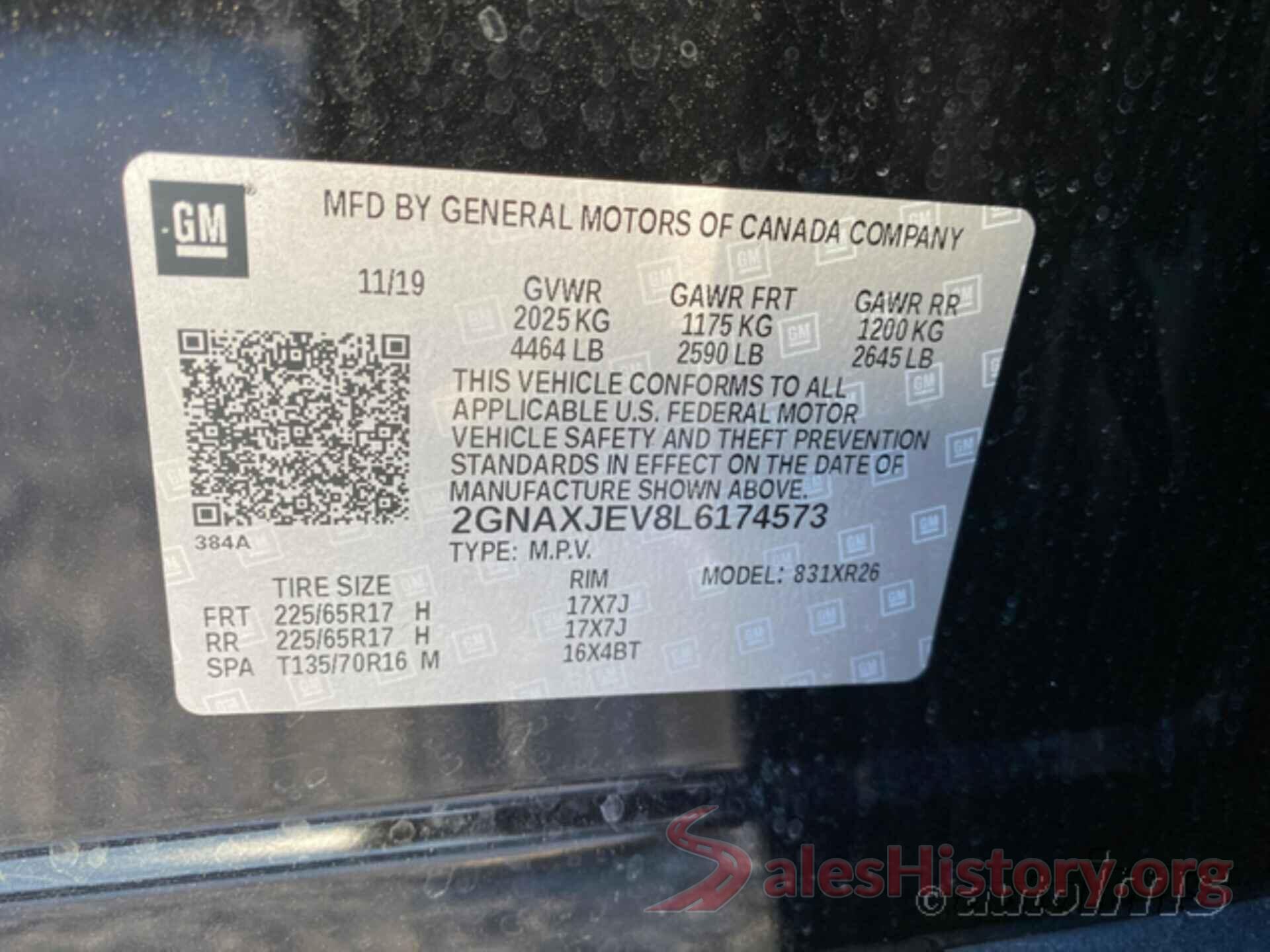 2GNAXJEV8L6174573 2020 CHEVROLET EQUINOX