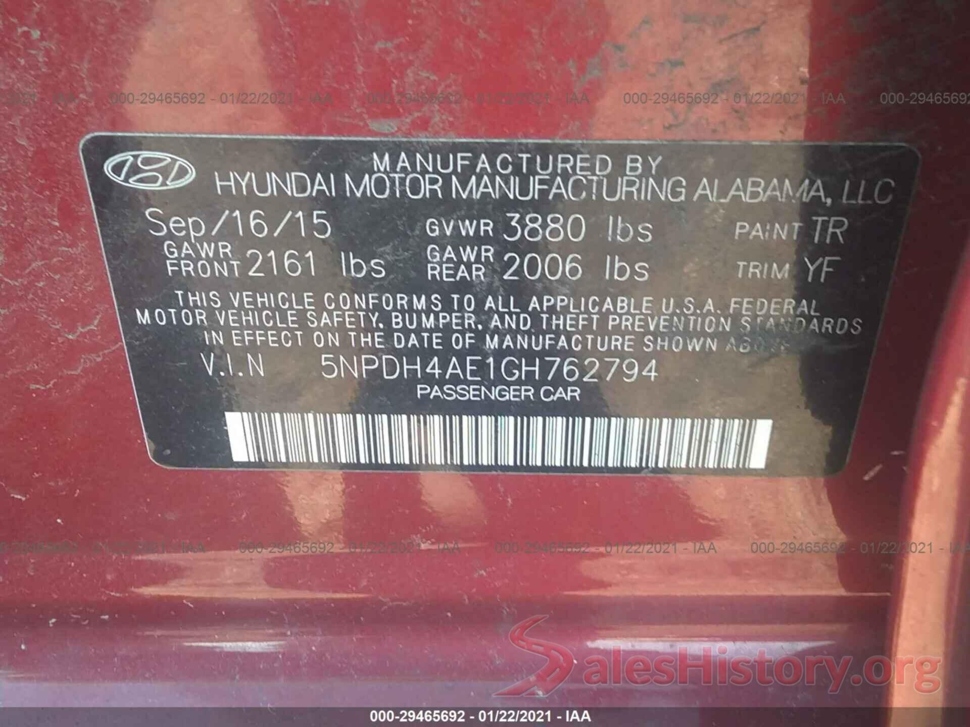 5NPDH4AE1GH762794 2016 HYUNDAI ELANTRA