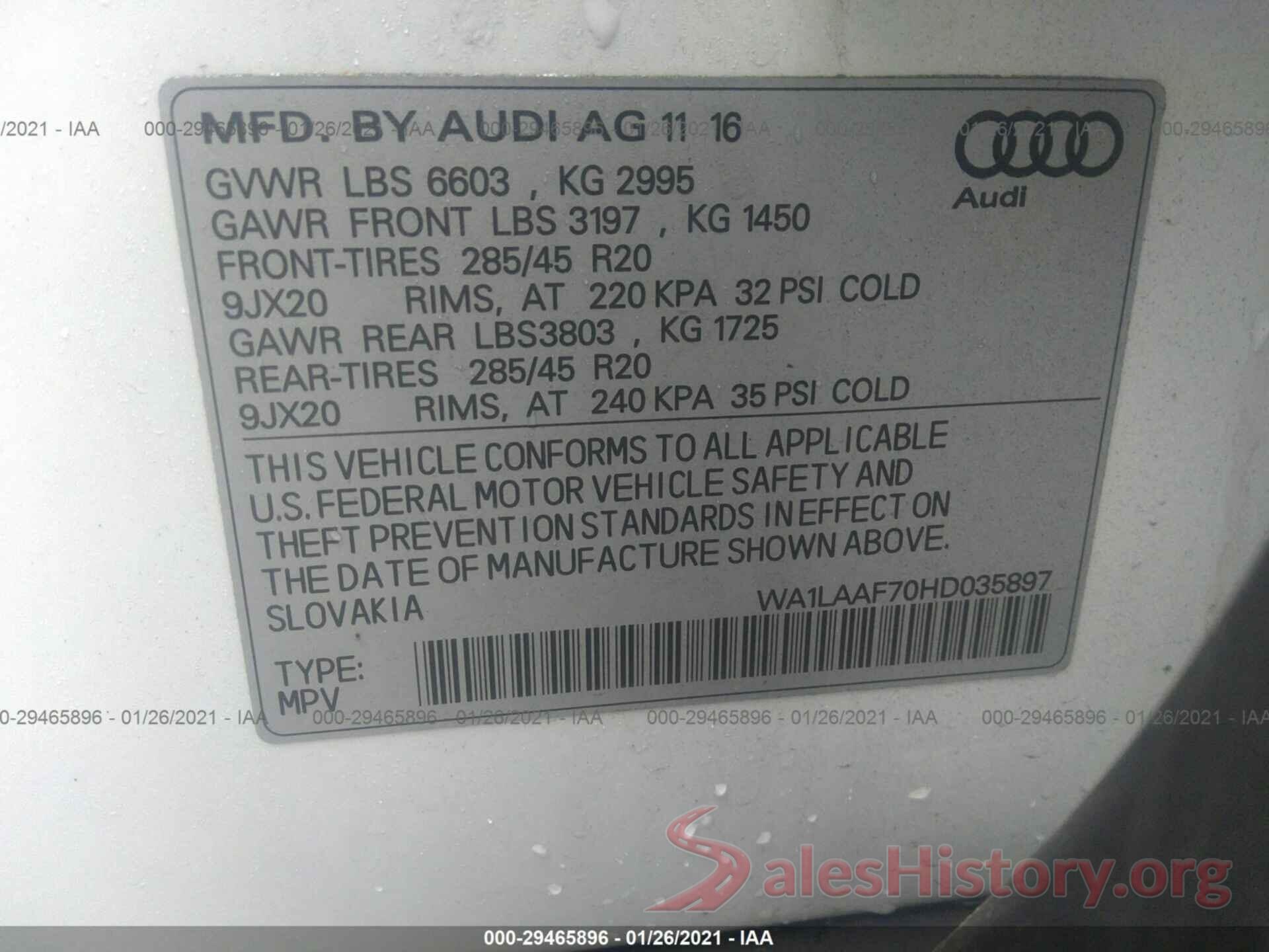 WA1LAAF70HD035897 2017 AUDI Q7