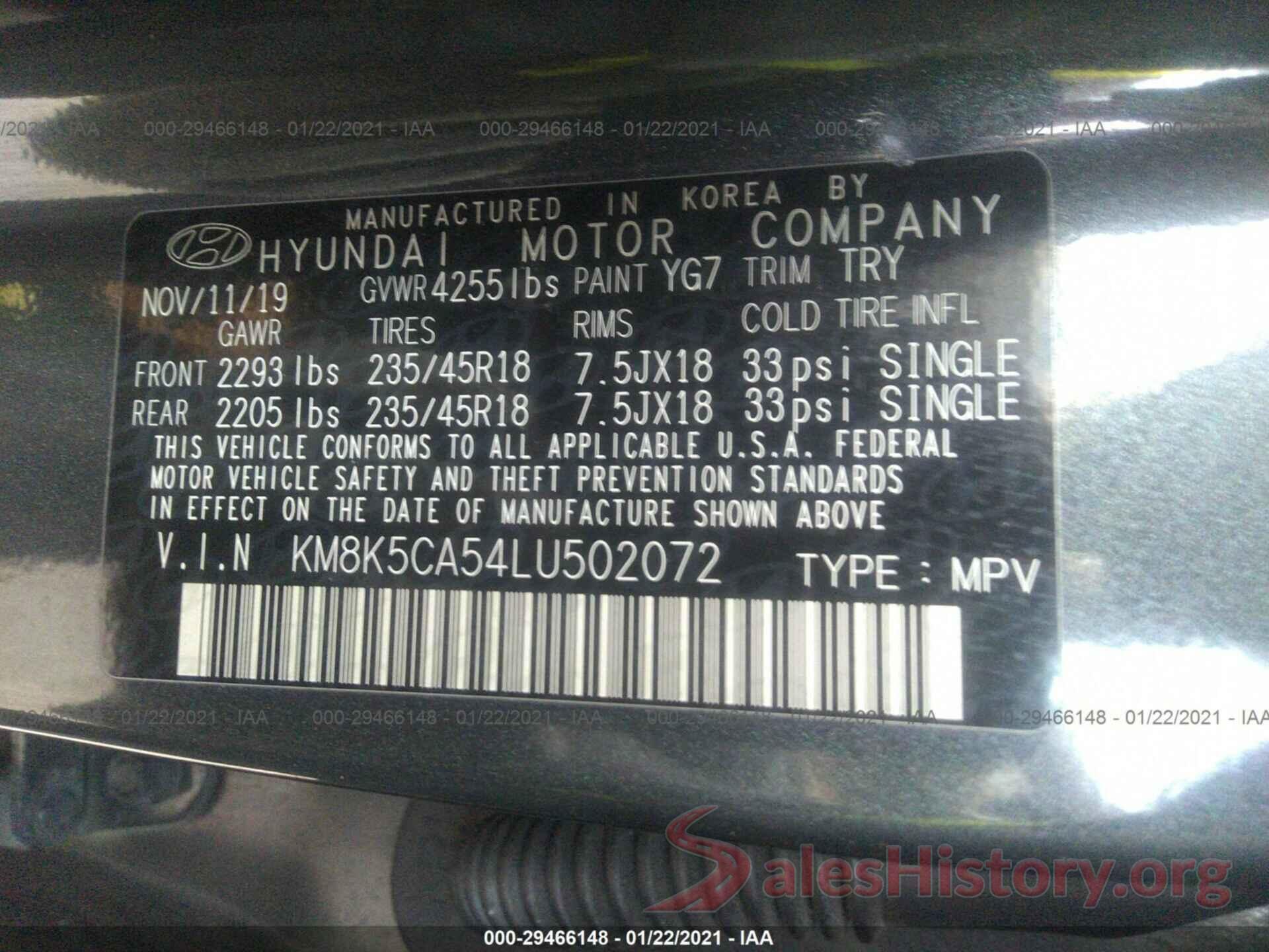 KM8K5CA54LU502072 2020 HYUNDAI KONA