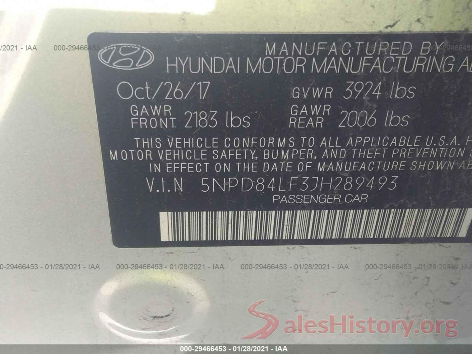 5NPD84LF3JH289493 2018 HYUNDAI ELANTRA