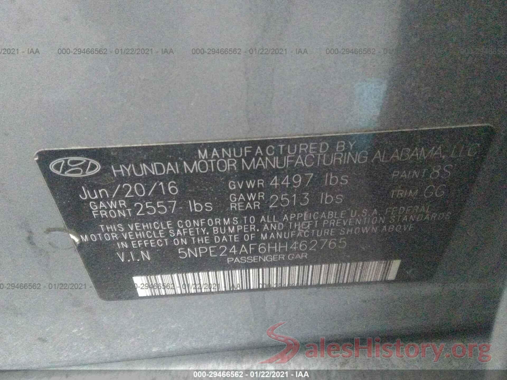 5NPE24AF6HH462765 2017 HYUNDAI SONATA