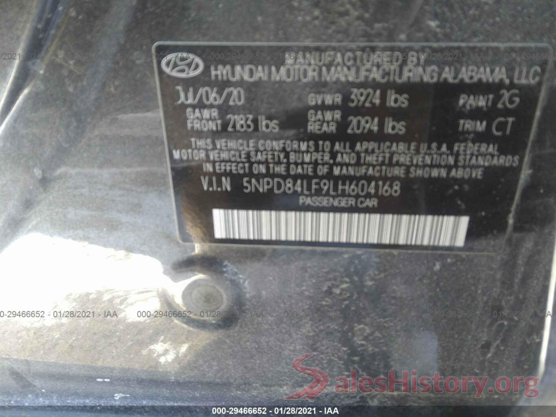 5NPD84LF9LH604168 2020 HYUNDAI ELANTRA