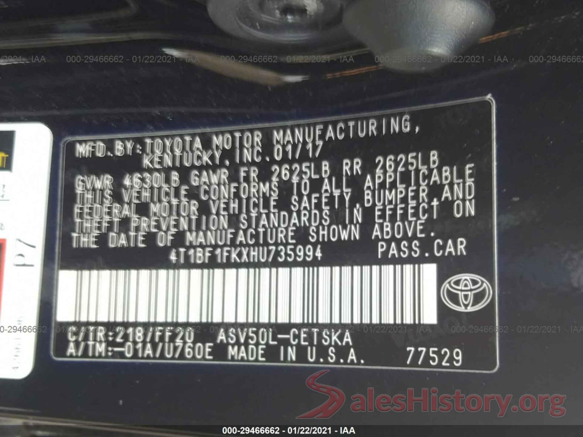 4T1BF1FKXHU735994 2017 TOYOTA CAMRY