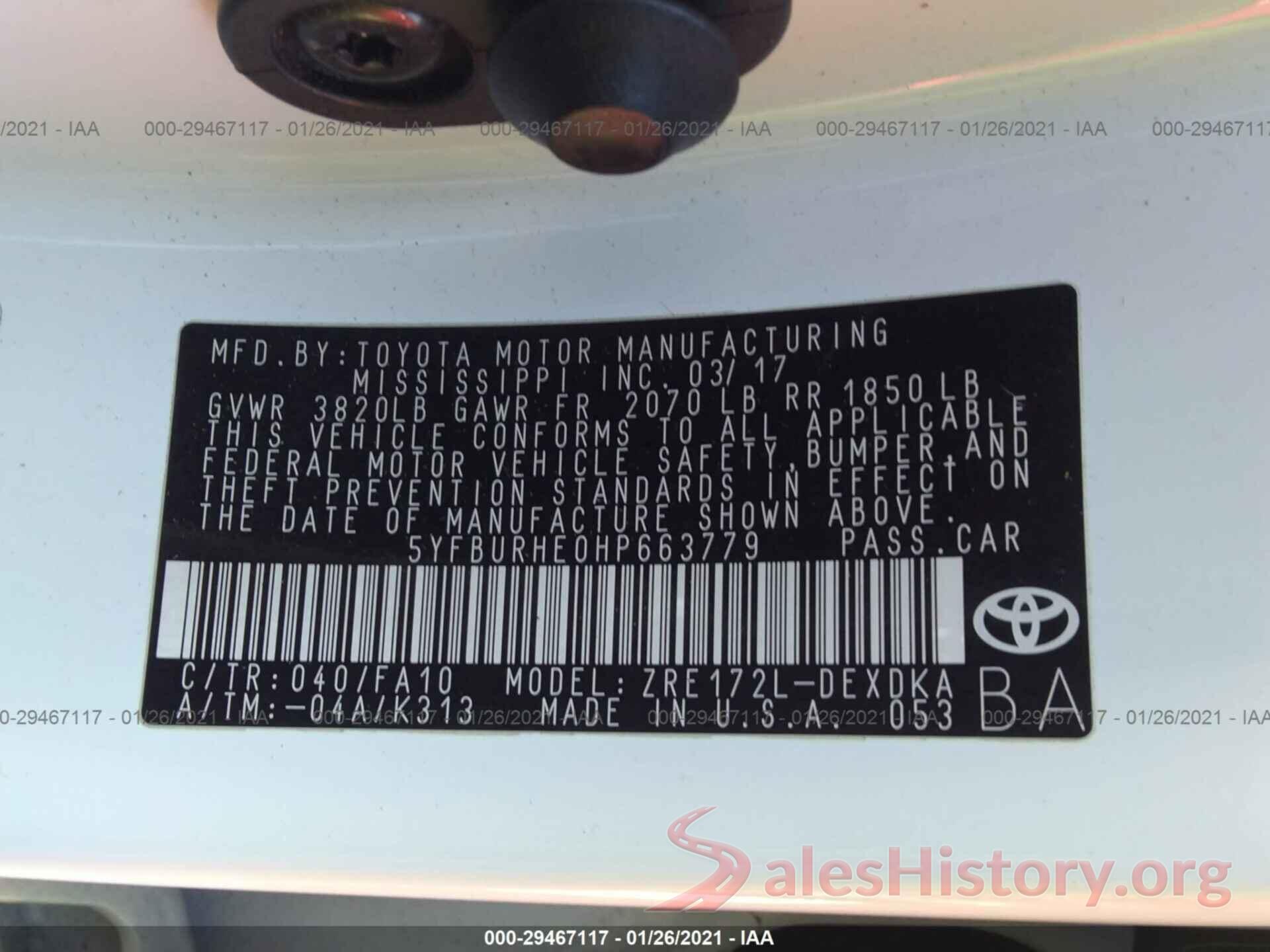 5YFBURHE0HP663779 2017 TOYOTA COROLLA