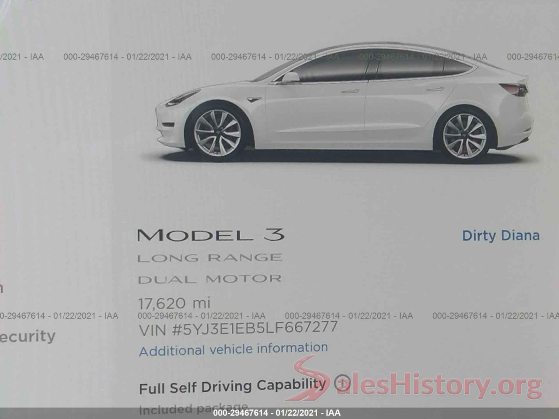 5YJ3E1EB5LF667277 2020 TESLA MODEL 3