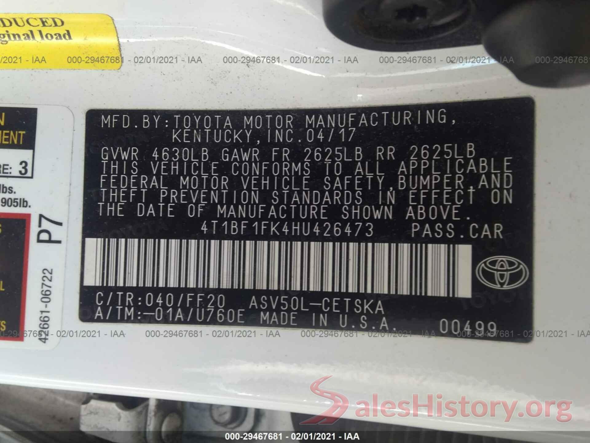 4T1BF1FK4HU426473 2017 TOYOTA CAMRY