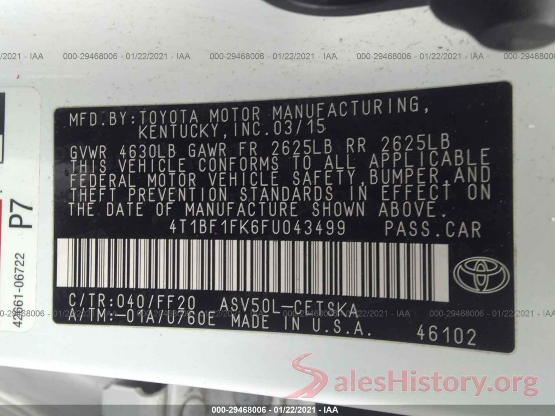 4T1BF1FK6FU043499 2015 TOYOTA CAMRY