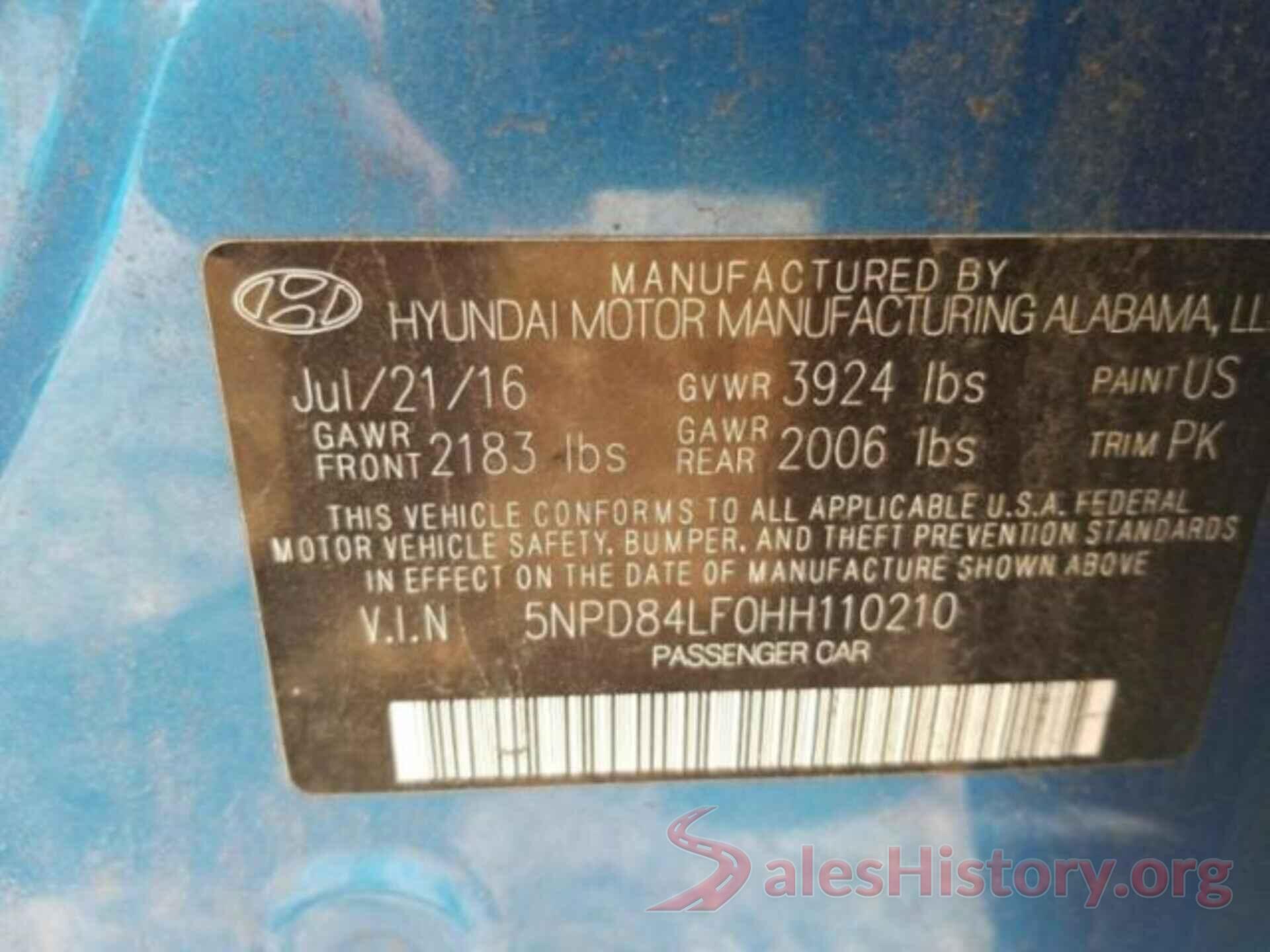 5NPD84LF0HH110210 2017 HYUNDAI ELANTRA