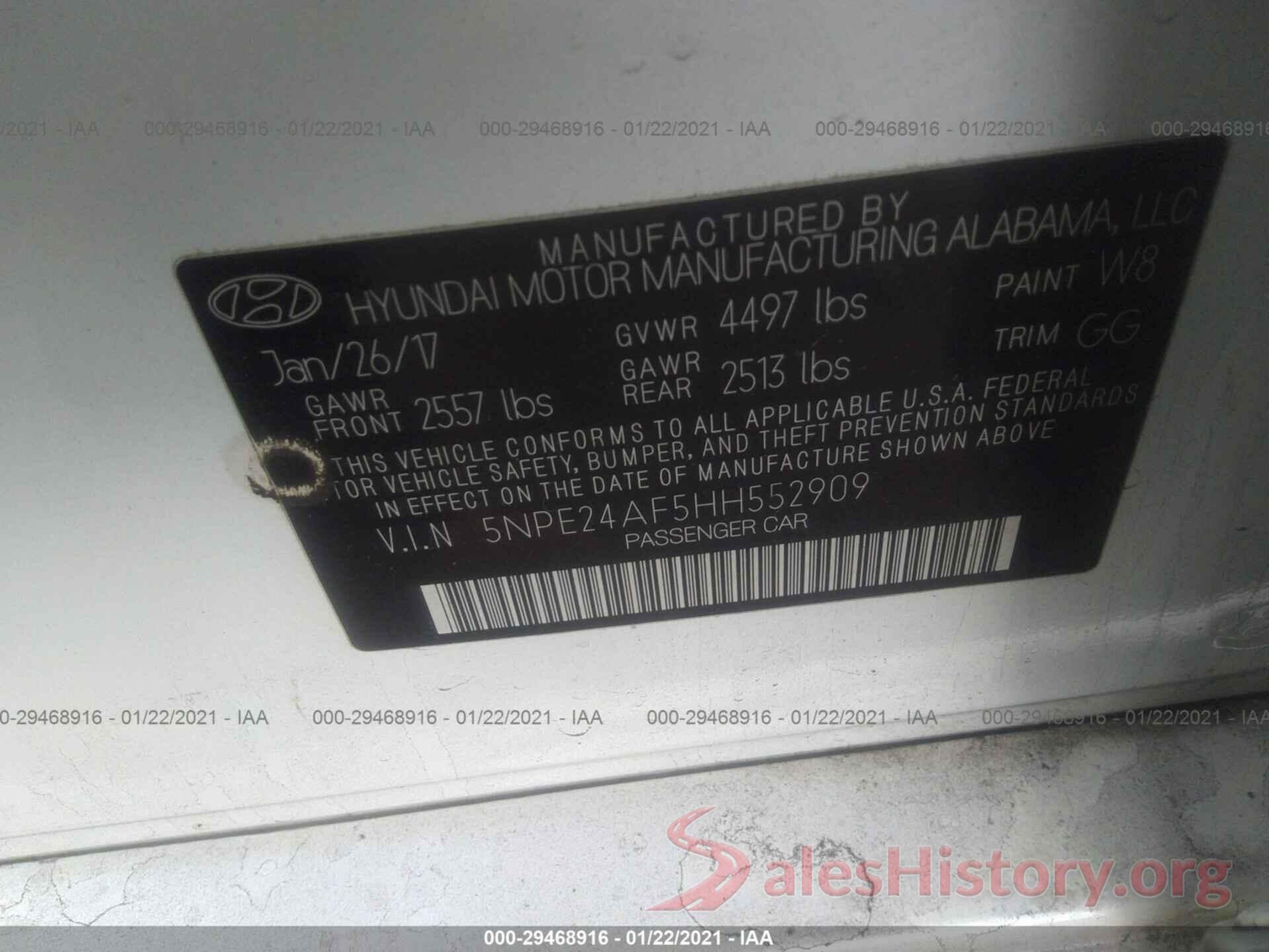 5NPE24AF5HH552909 2017 HYUNDAI SONATA