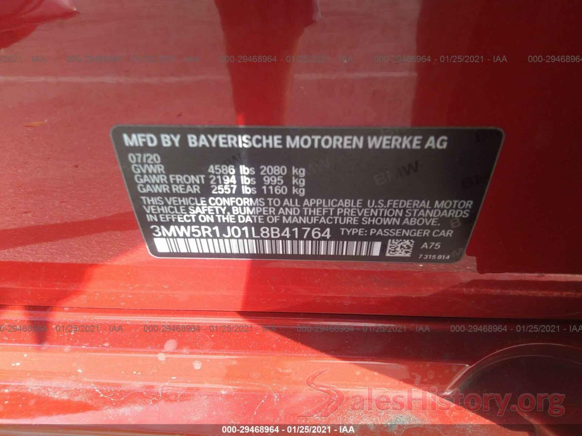 3MW5R1J01L8B41764 2020 BMW 3 SERIES