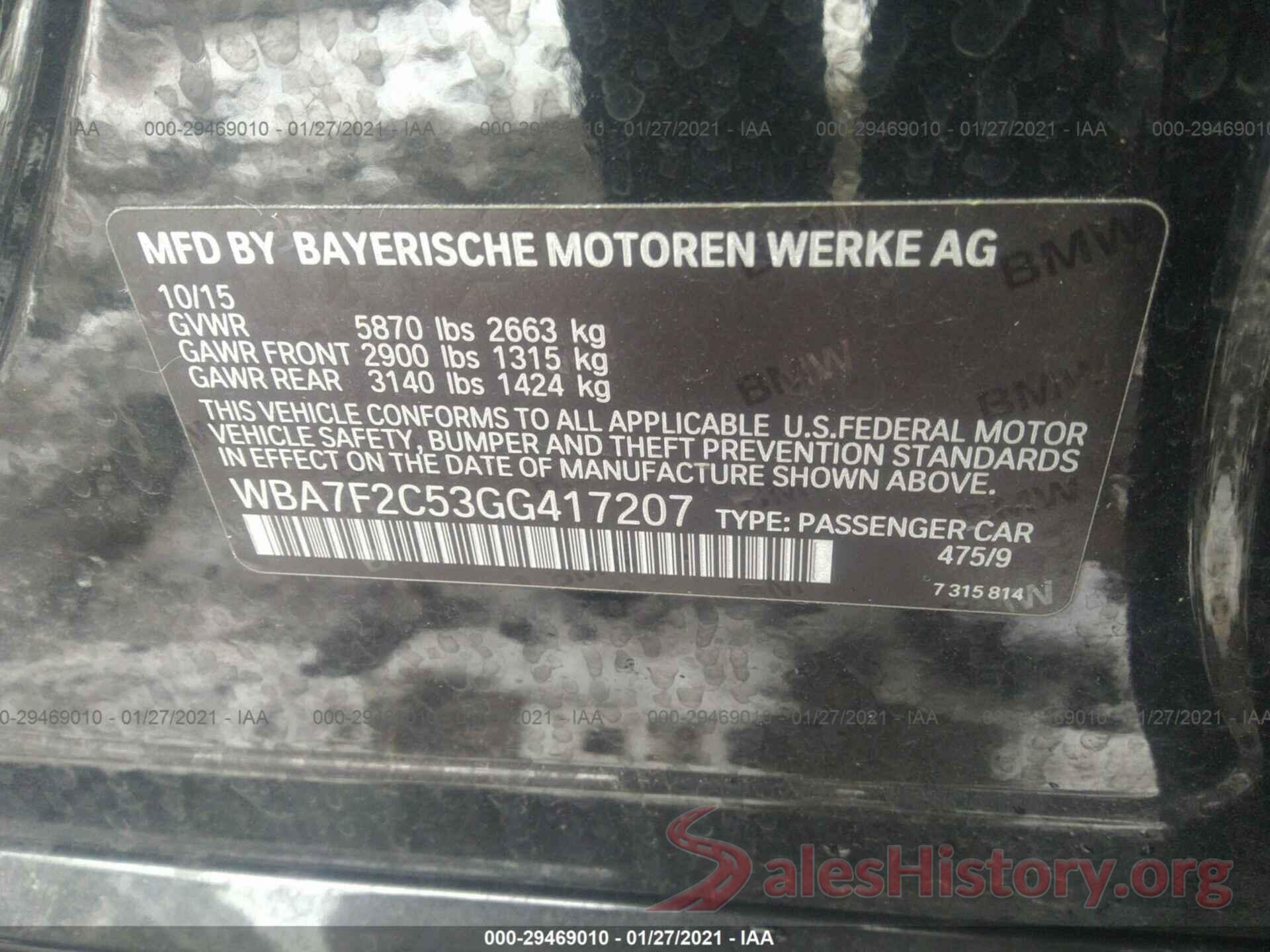 WBA7F2C53GG417207 2016 BMW 7 SERIES