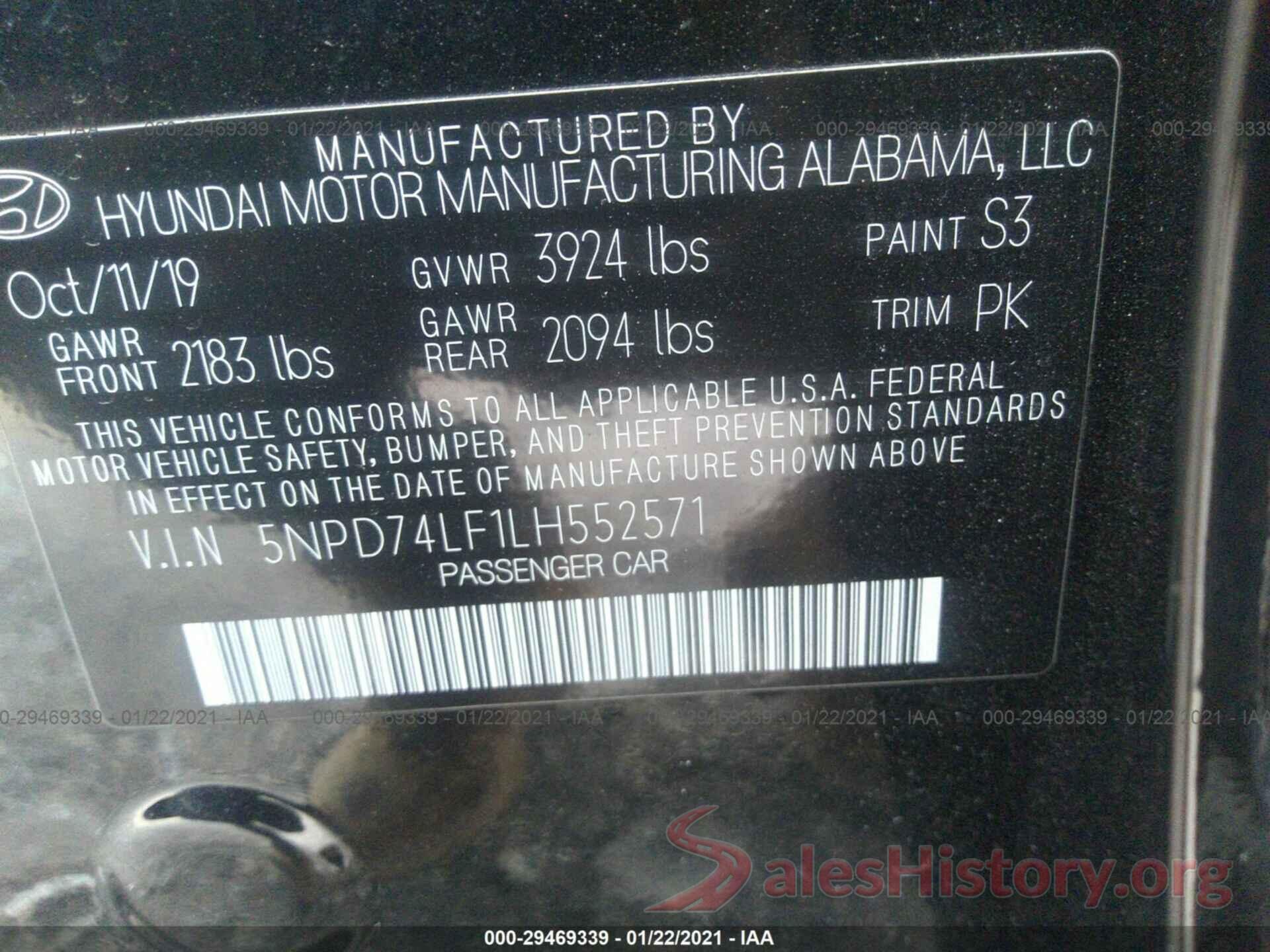 5NPD74LF1LH552571 2020 HYUNDAI ELANTRA